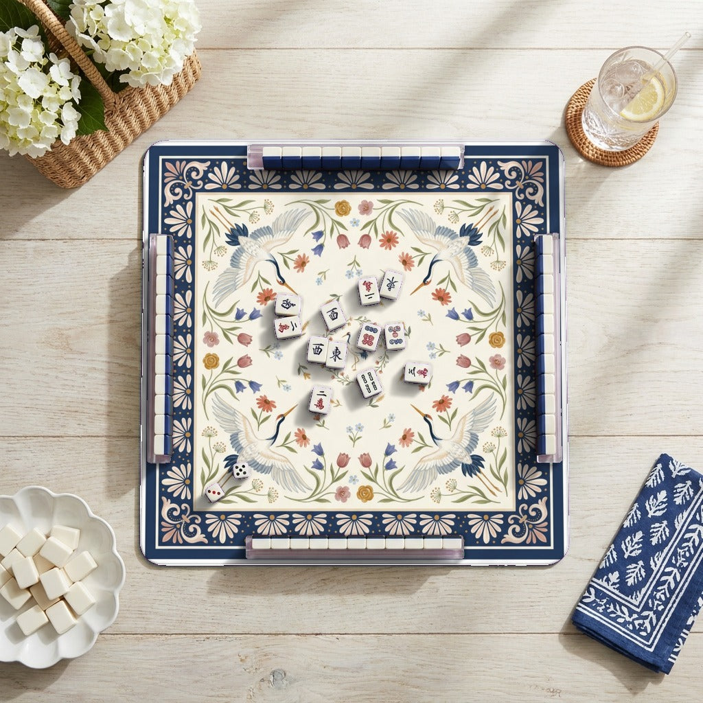 Crane Garden Mahjong Mat — hero flatlay