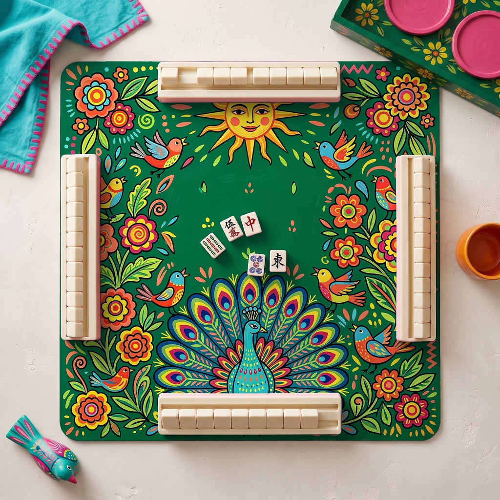 Folk Sun Peacock Mahjong Mat — hero