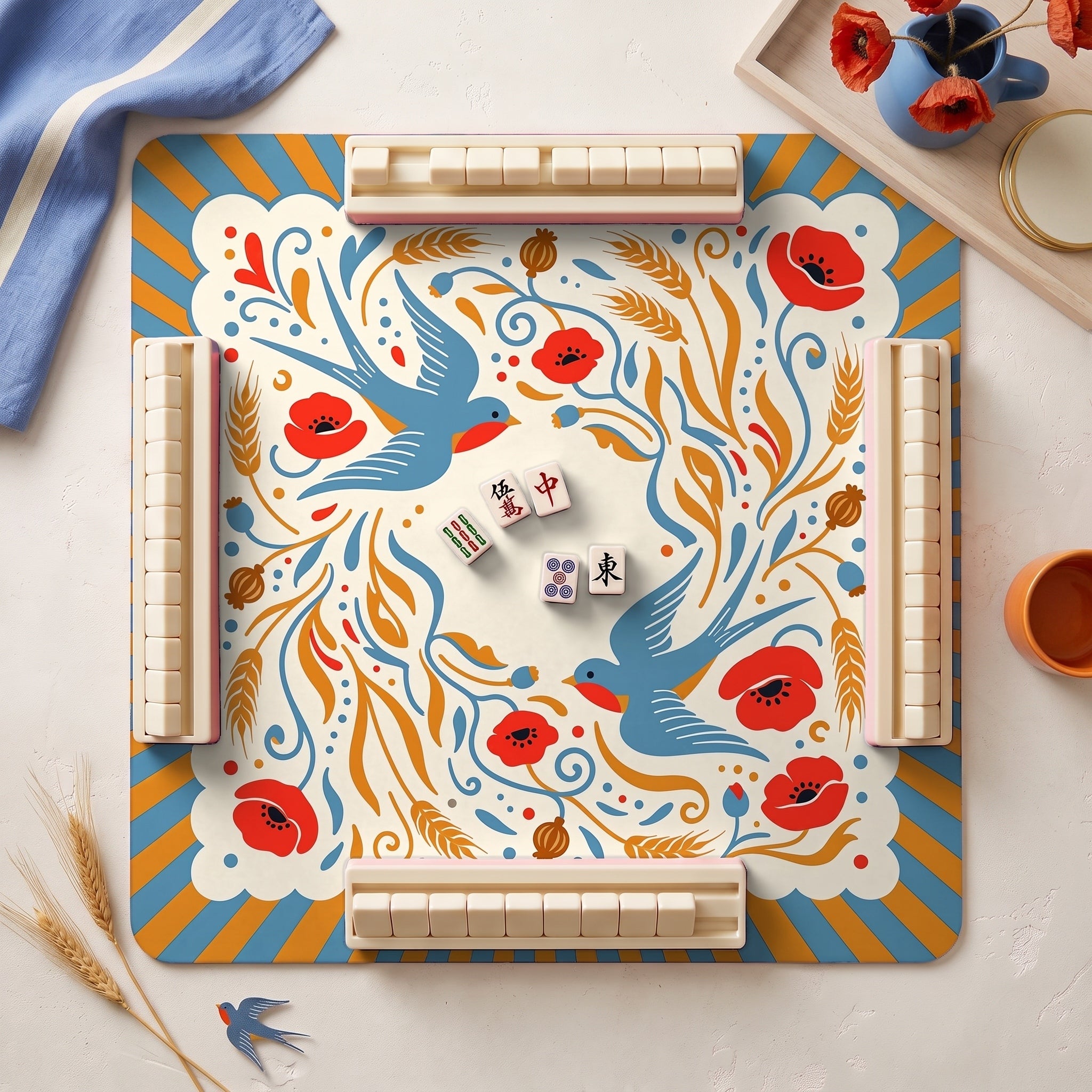 Swallow Poppy Mahjong Mat — hero