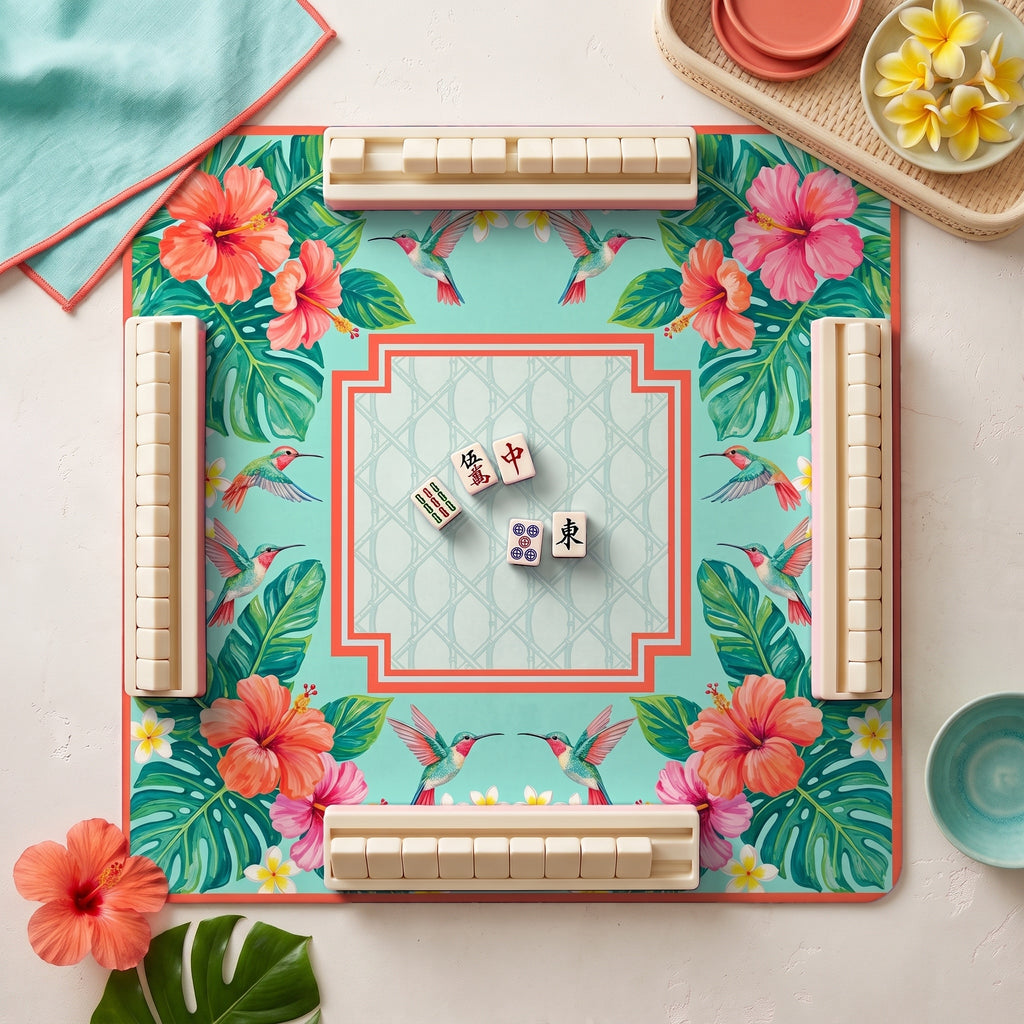 Hibiscus Hummingbird Mahjong Mat — hero