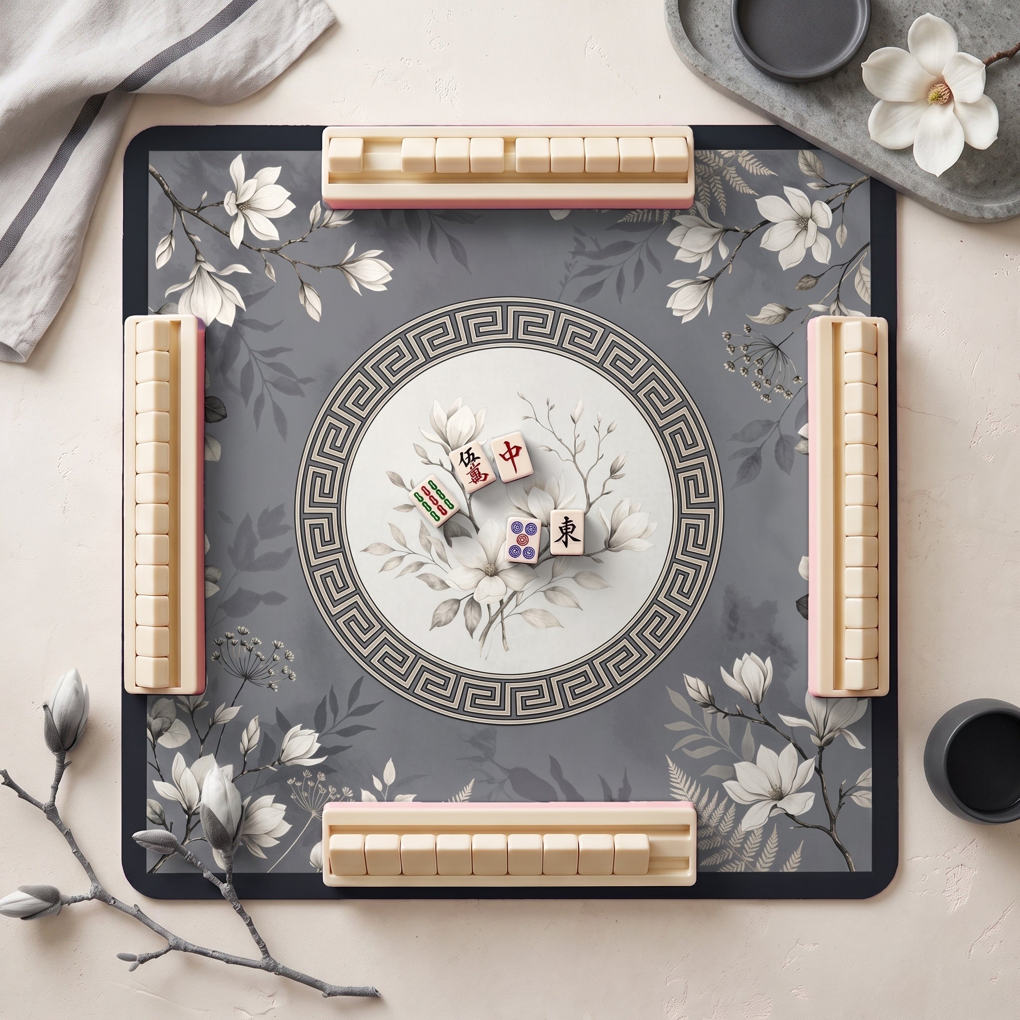 Magnolia Grayscale Mahjong Mat — hero