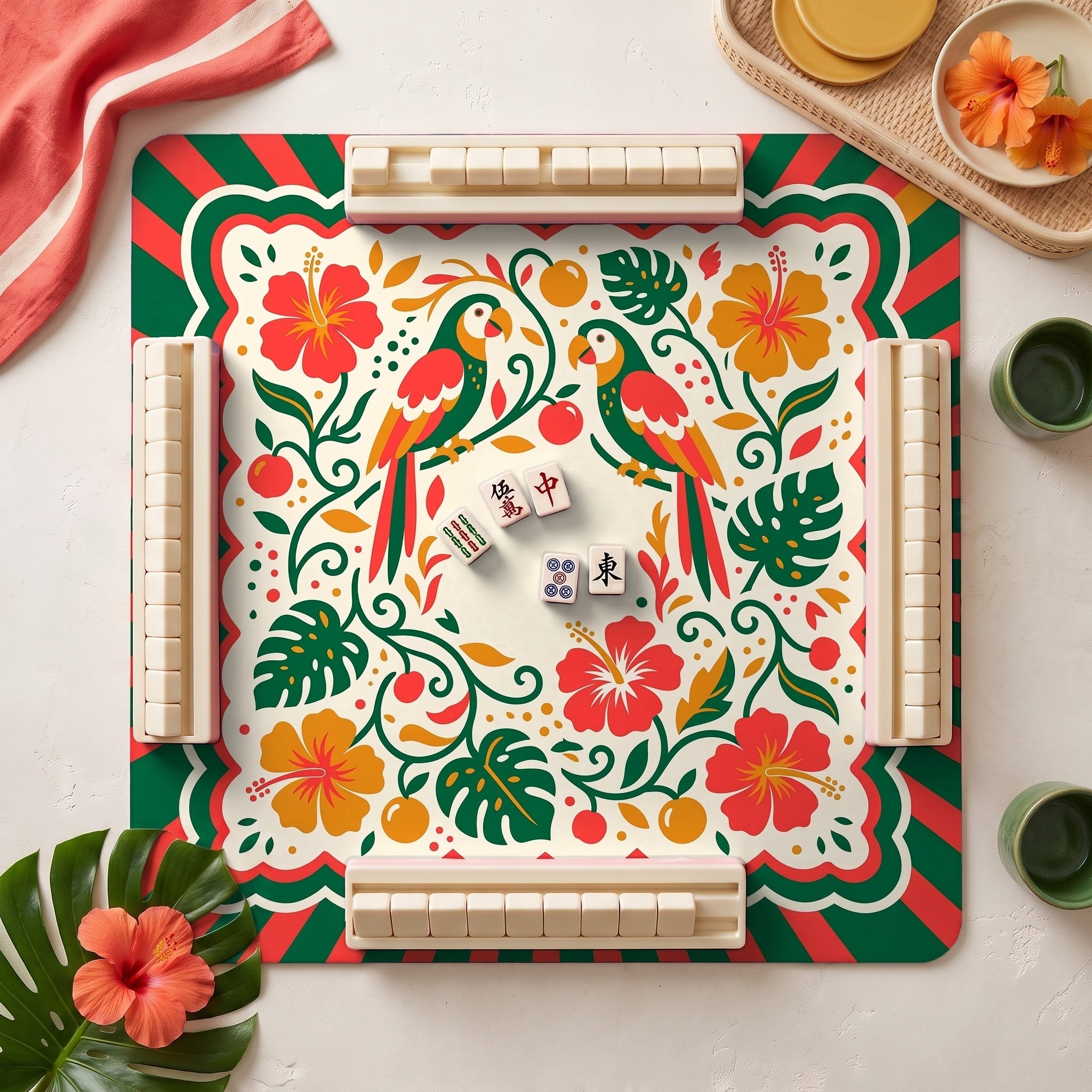 Parrot Hibiscus Mahjong Mat — hero