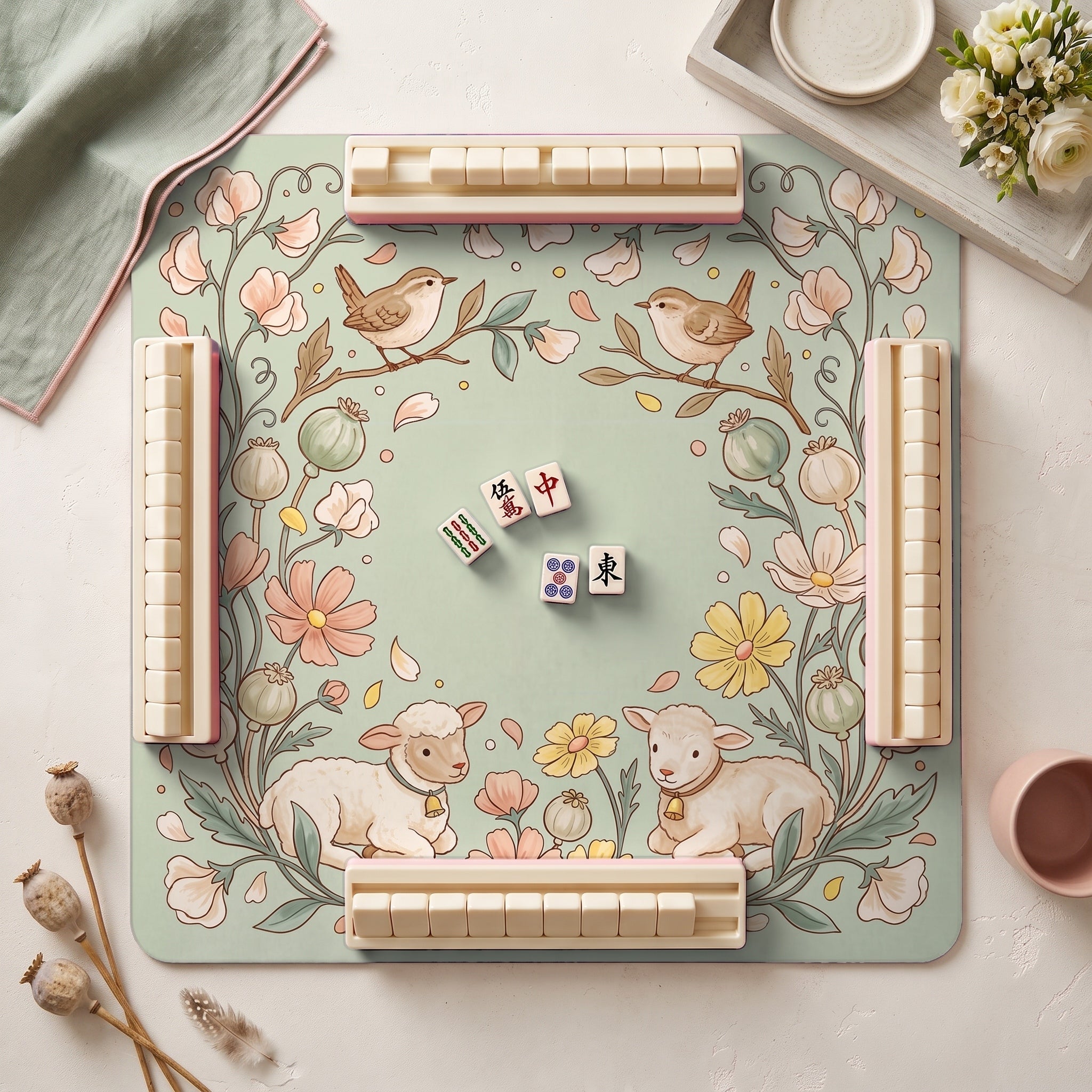 Lamb Poppy Mahjong Mat — hero