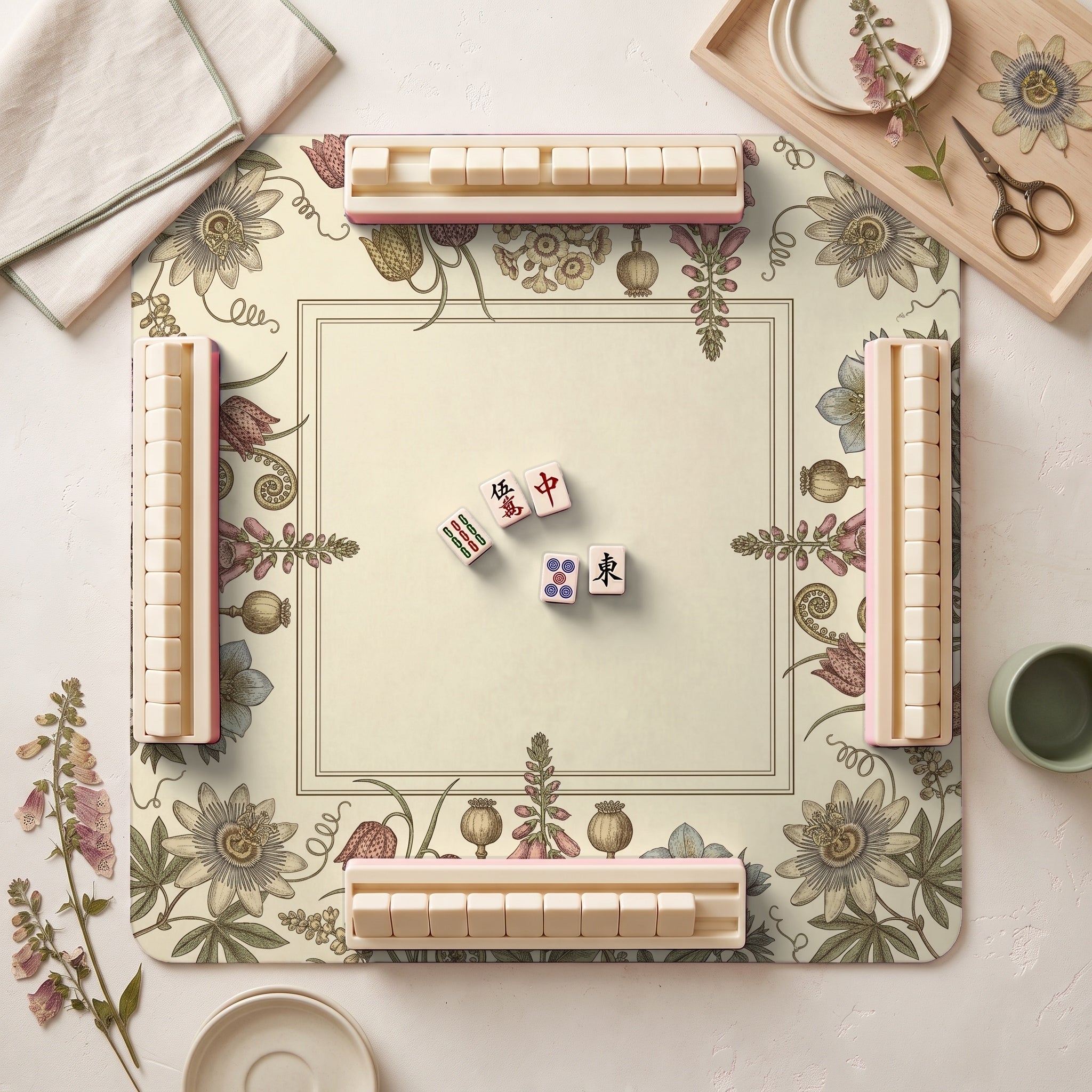 Herbarium Plate Mahjong Mat — hero