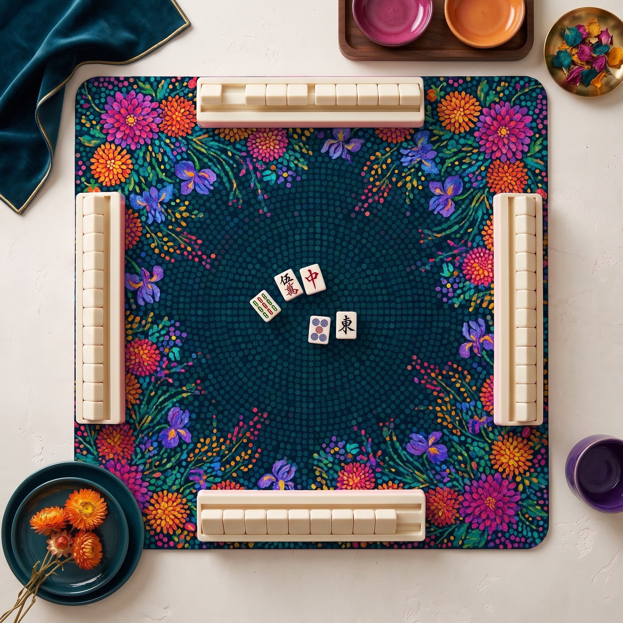 Pointillist Midnight Mahjong Mat — hero