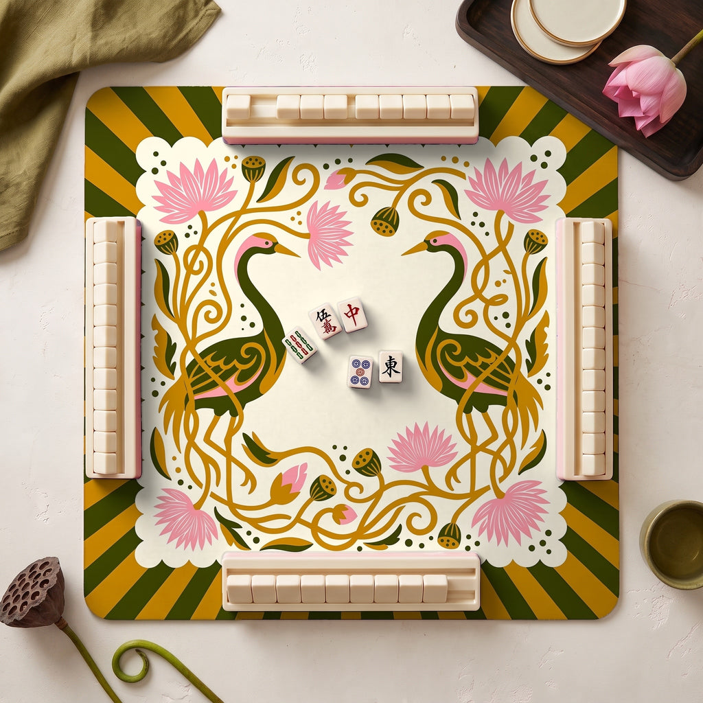 Crane Lotus Mahjong Mat — hero