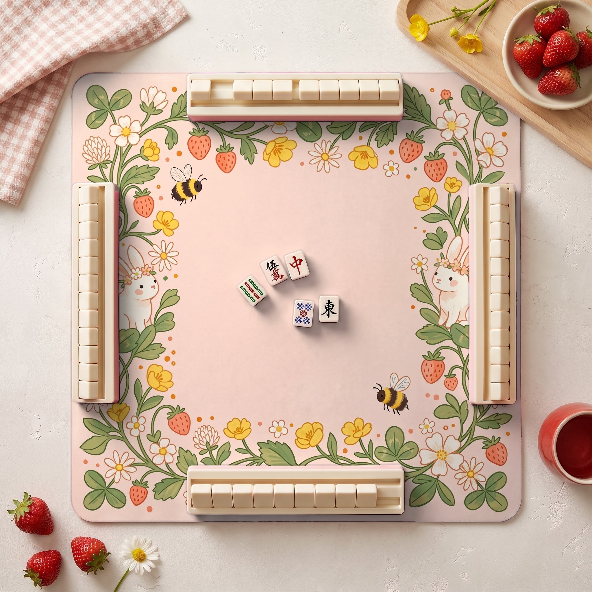 Strawberry Bunny Mahjong Mat — hero