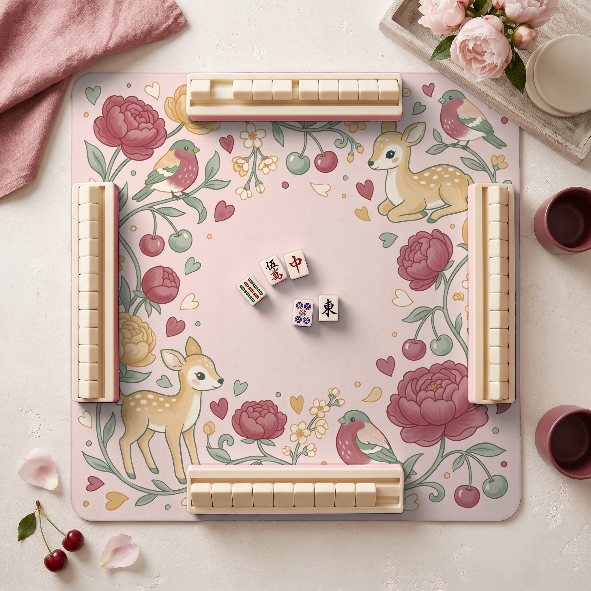 Fawn Peony Mahjong Mat — hero