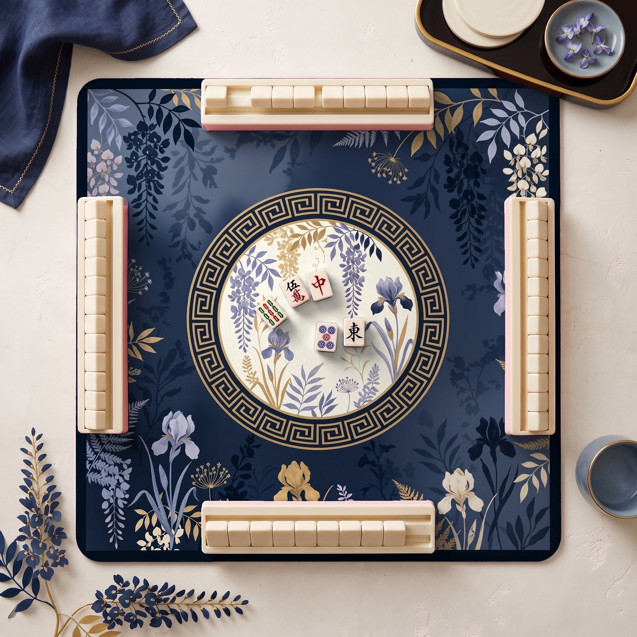 Navy Wisteria Mahjong Mat — hero