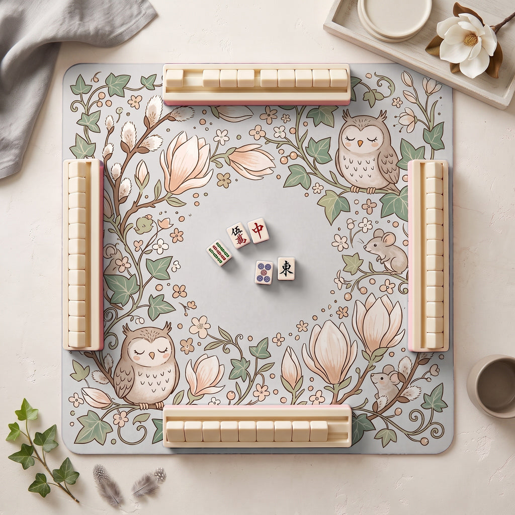 Owl Magnolia Mahjong Mat — hero