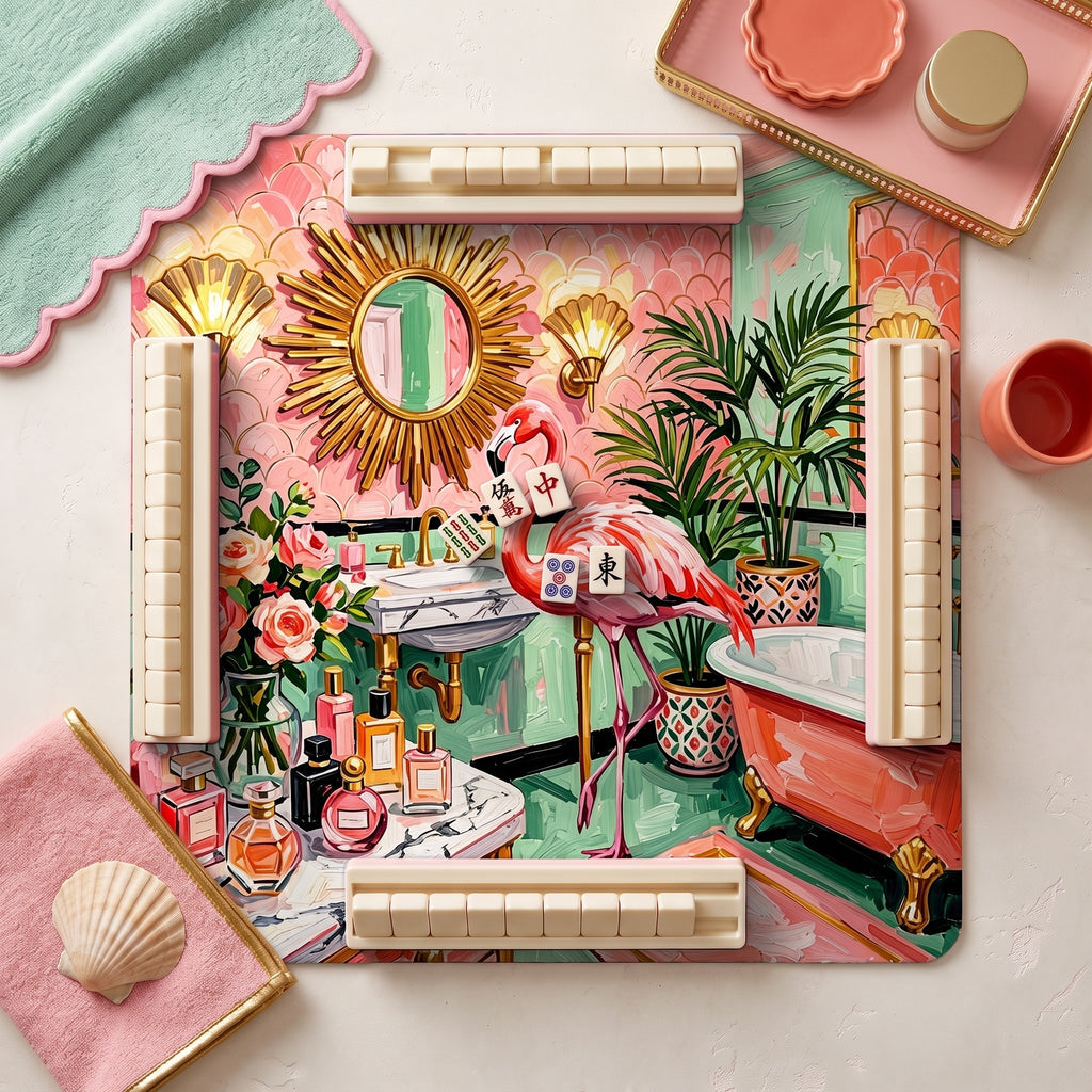 Flamingo Bathroom Mahjong Mat — hero