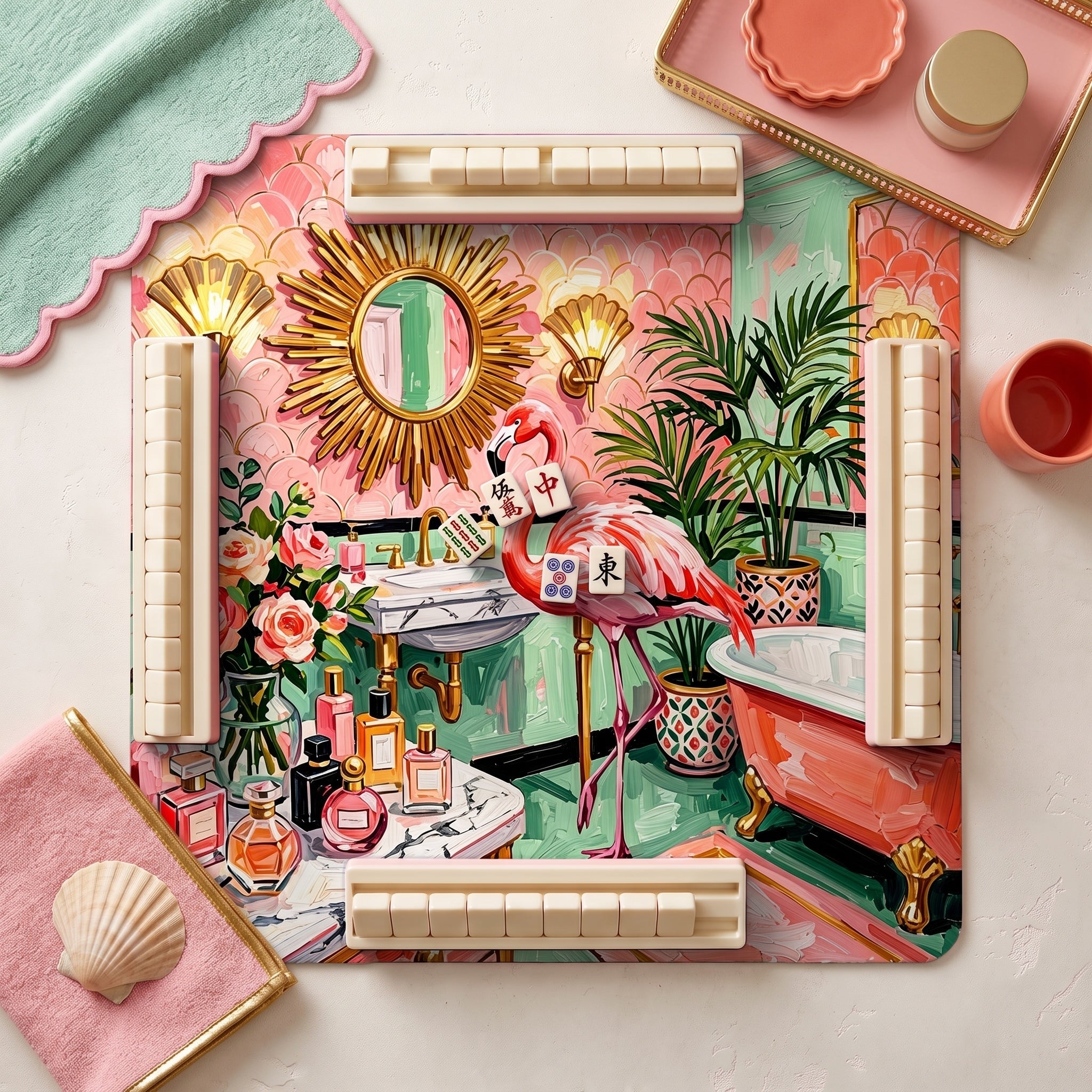 Flamingo Bathroom Mahjong Mat — hero