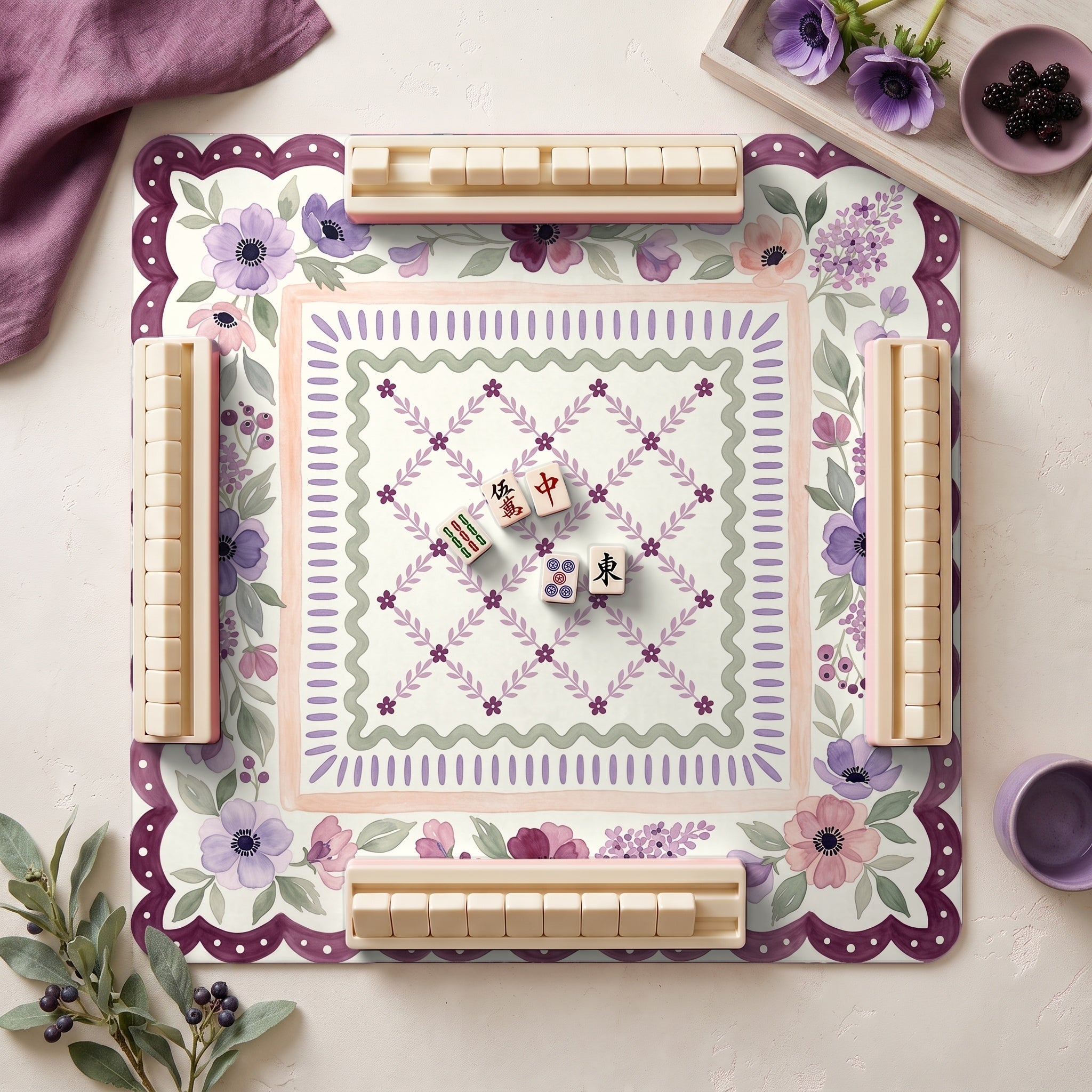 Plum Anemone Mahjong Mat — hero