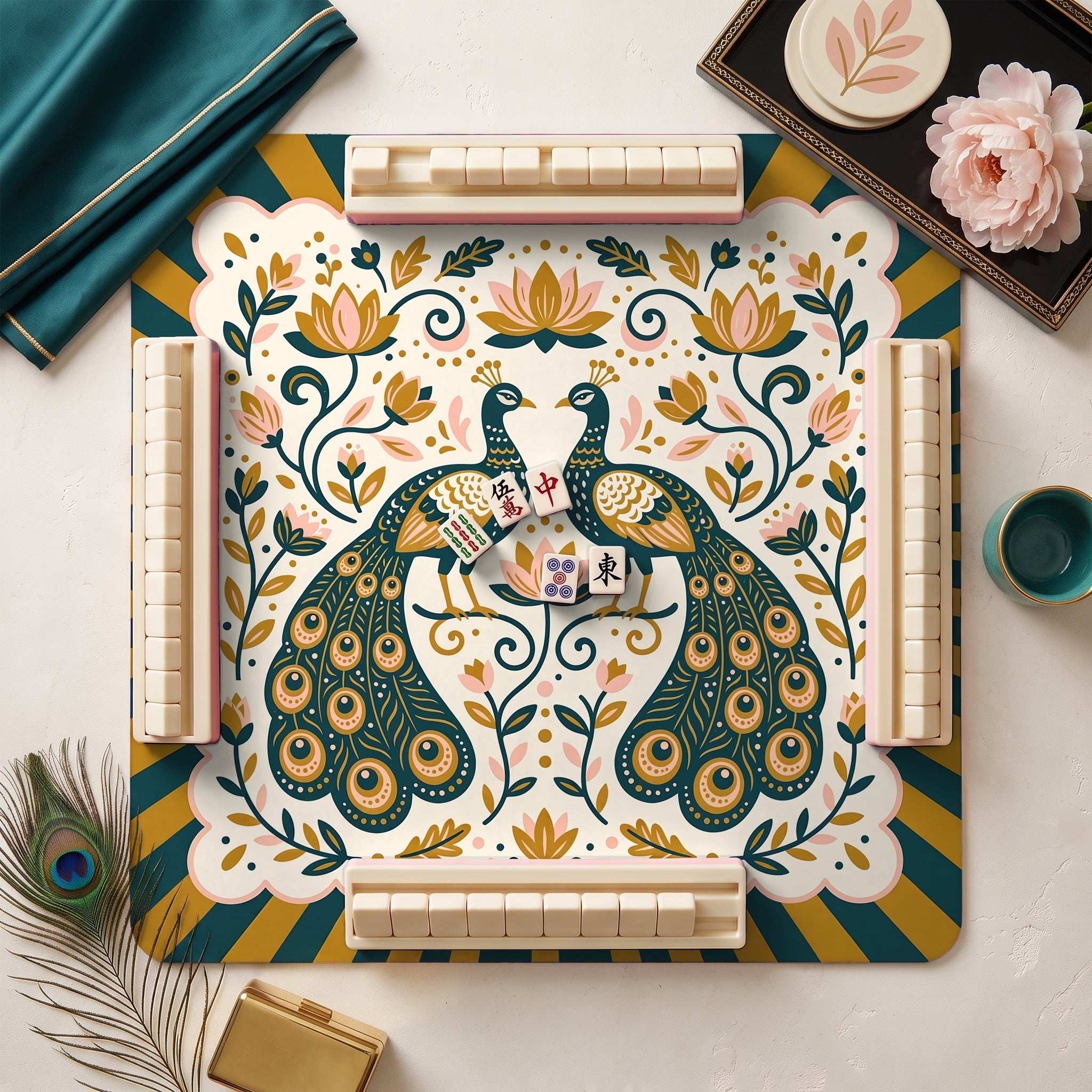 Twin Peacocks Mahjong Mat — hero