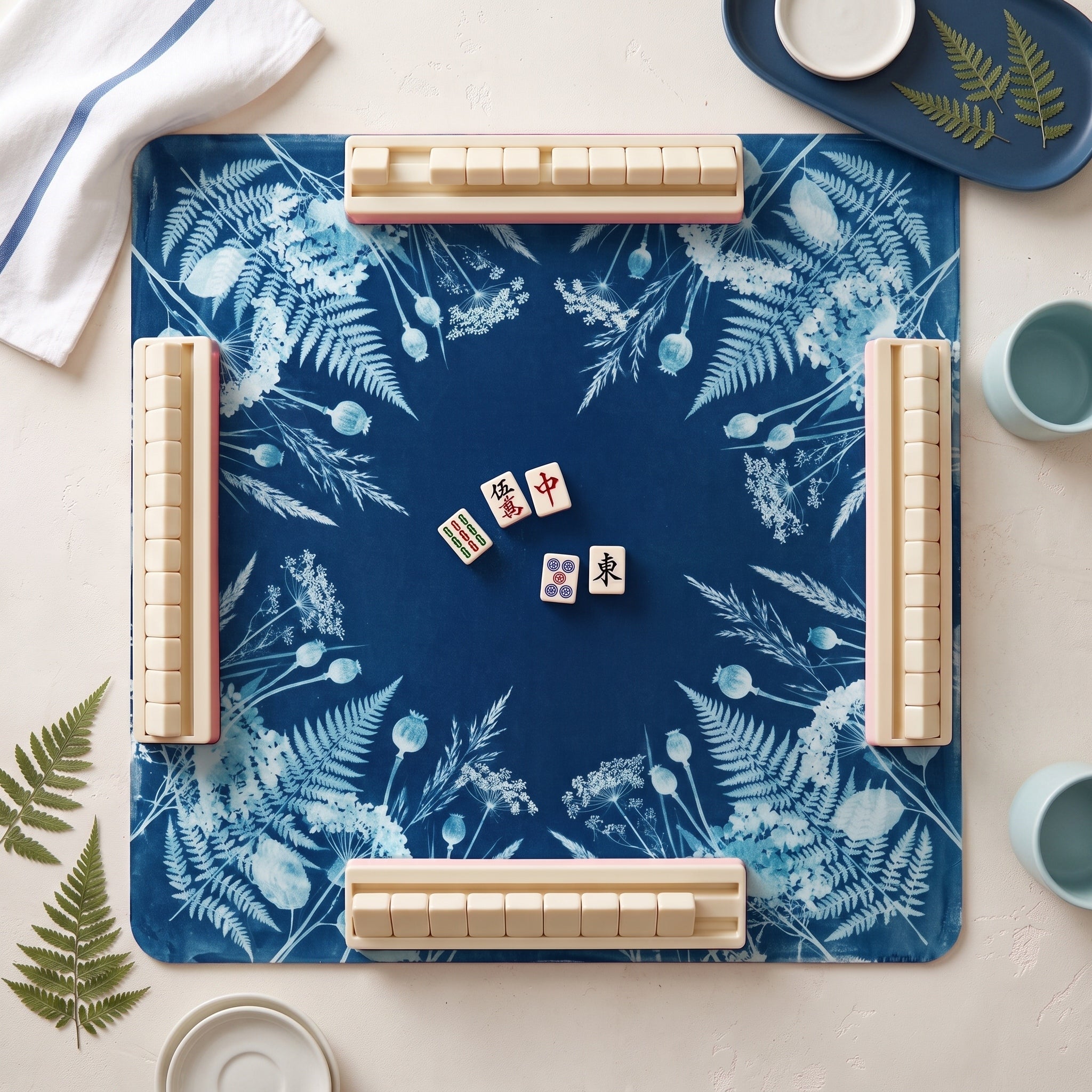 Cyanotype Fern Mahjong Mat — hero