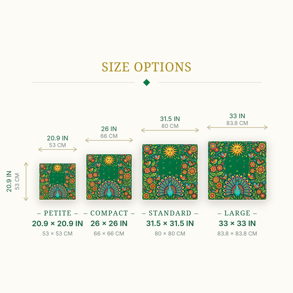 Folk Sun Peacock Mahjong Mat — size guide