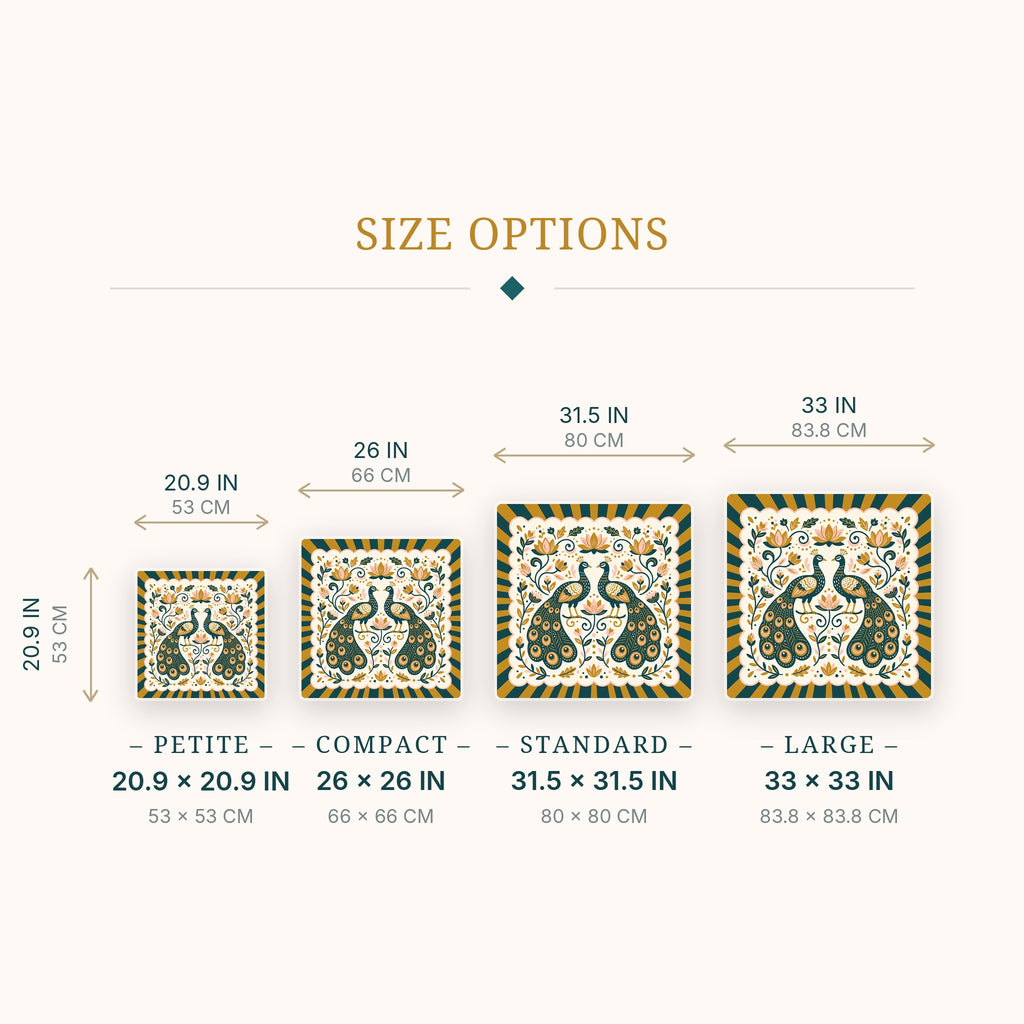 Twin Peacocks Mahjong Mat — size guide
