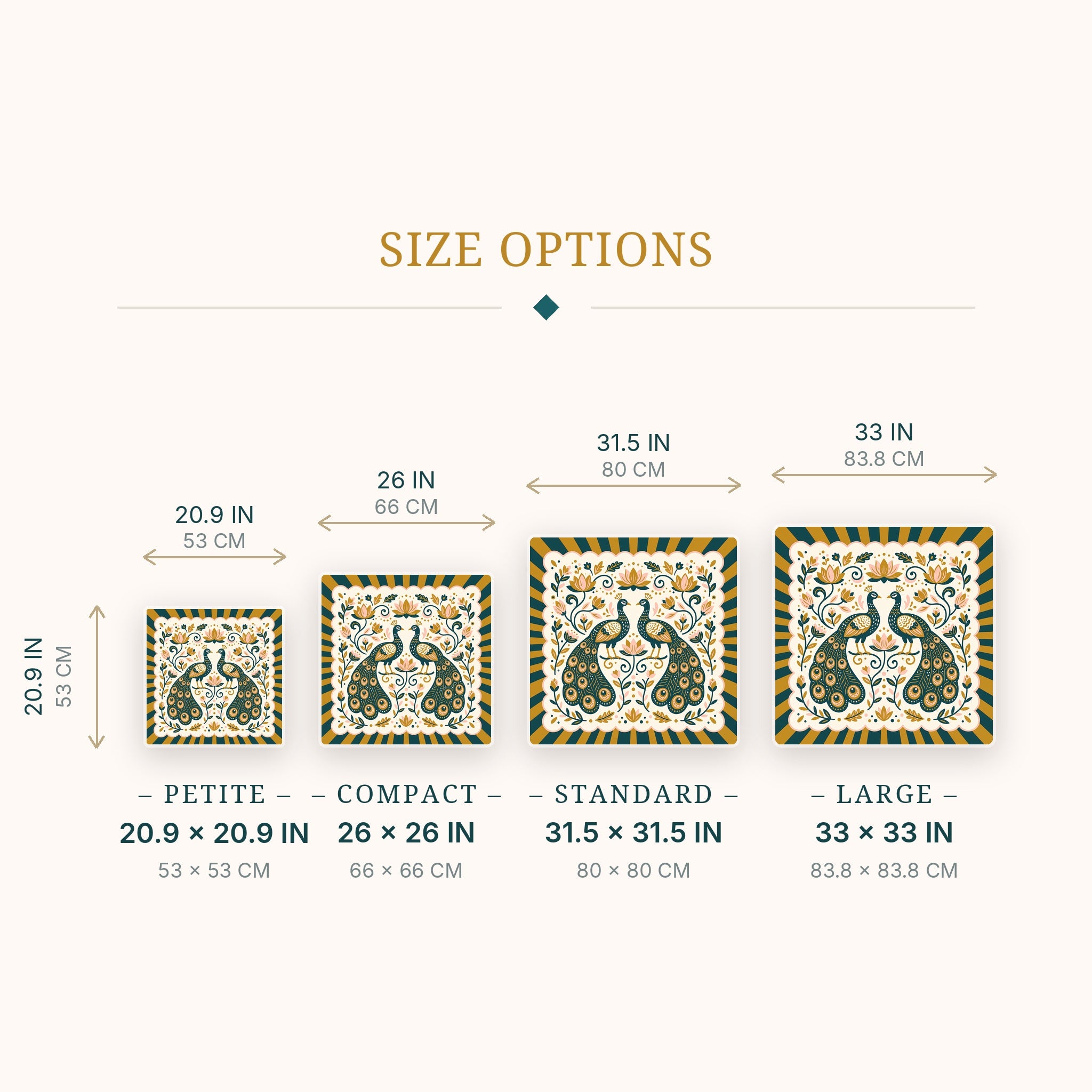 Twin Peacocks Mahjong Mat — size guide