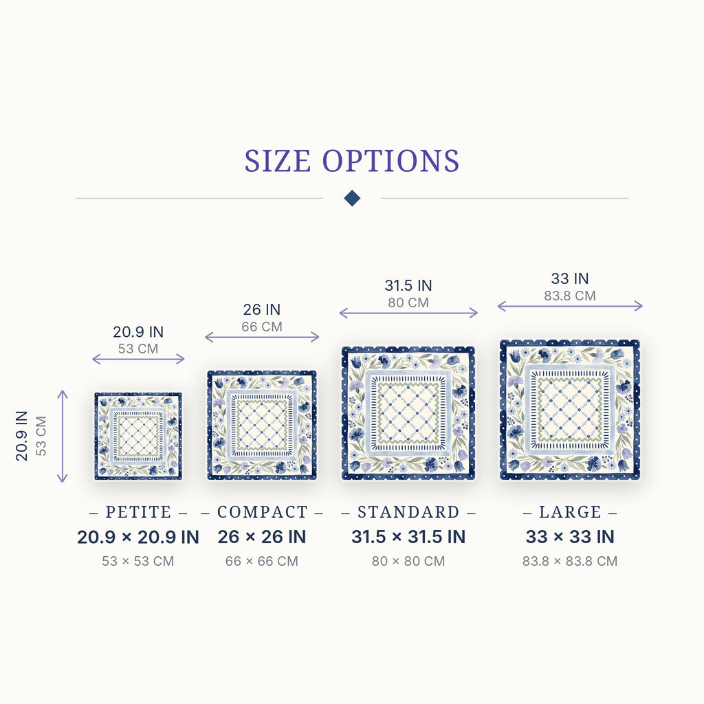 Cornflower Scallop Mahjong Mat — size guide