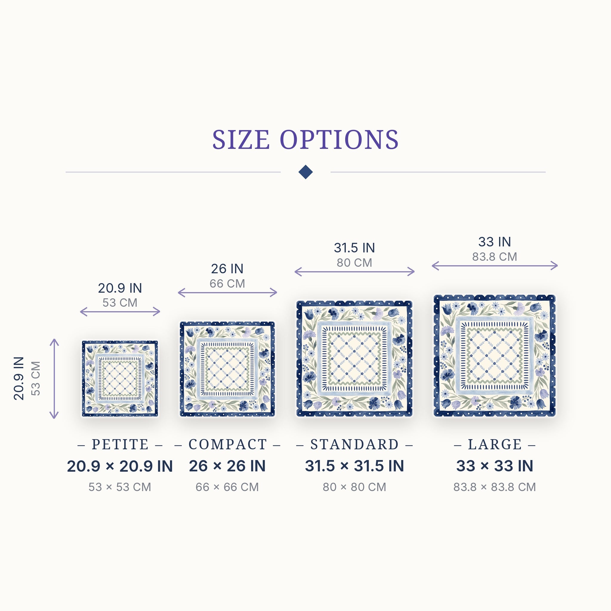 Cornflower Scallop Mahjong Mat — size guide