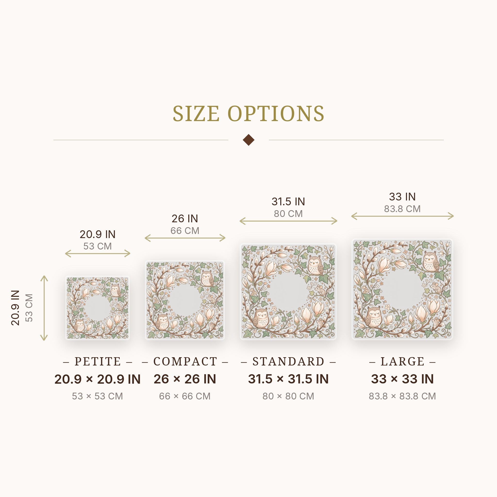 Owl Magnolia Mahjong Mat — size guide