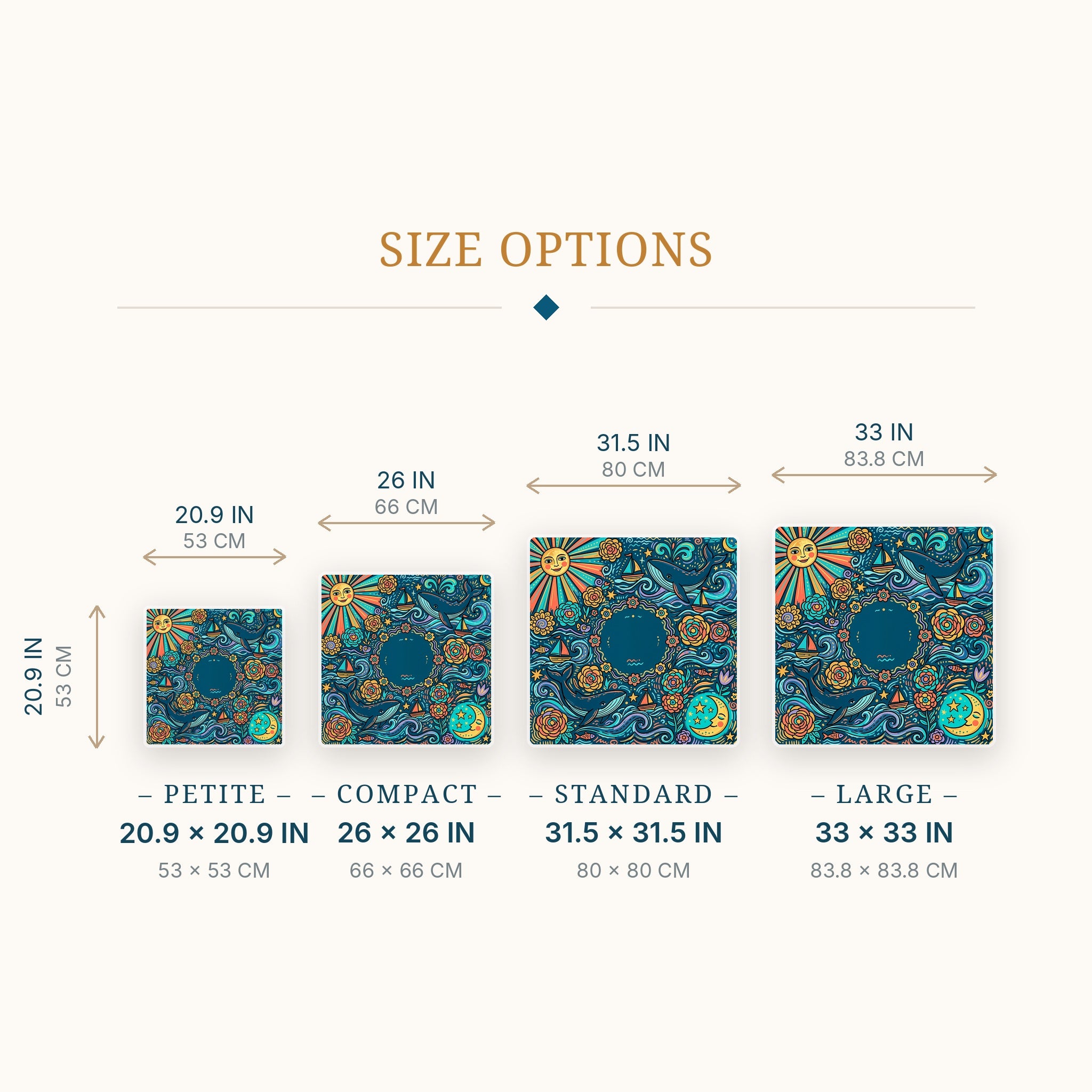 Ocean Sun Moon Mahjong Mat — size guide