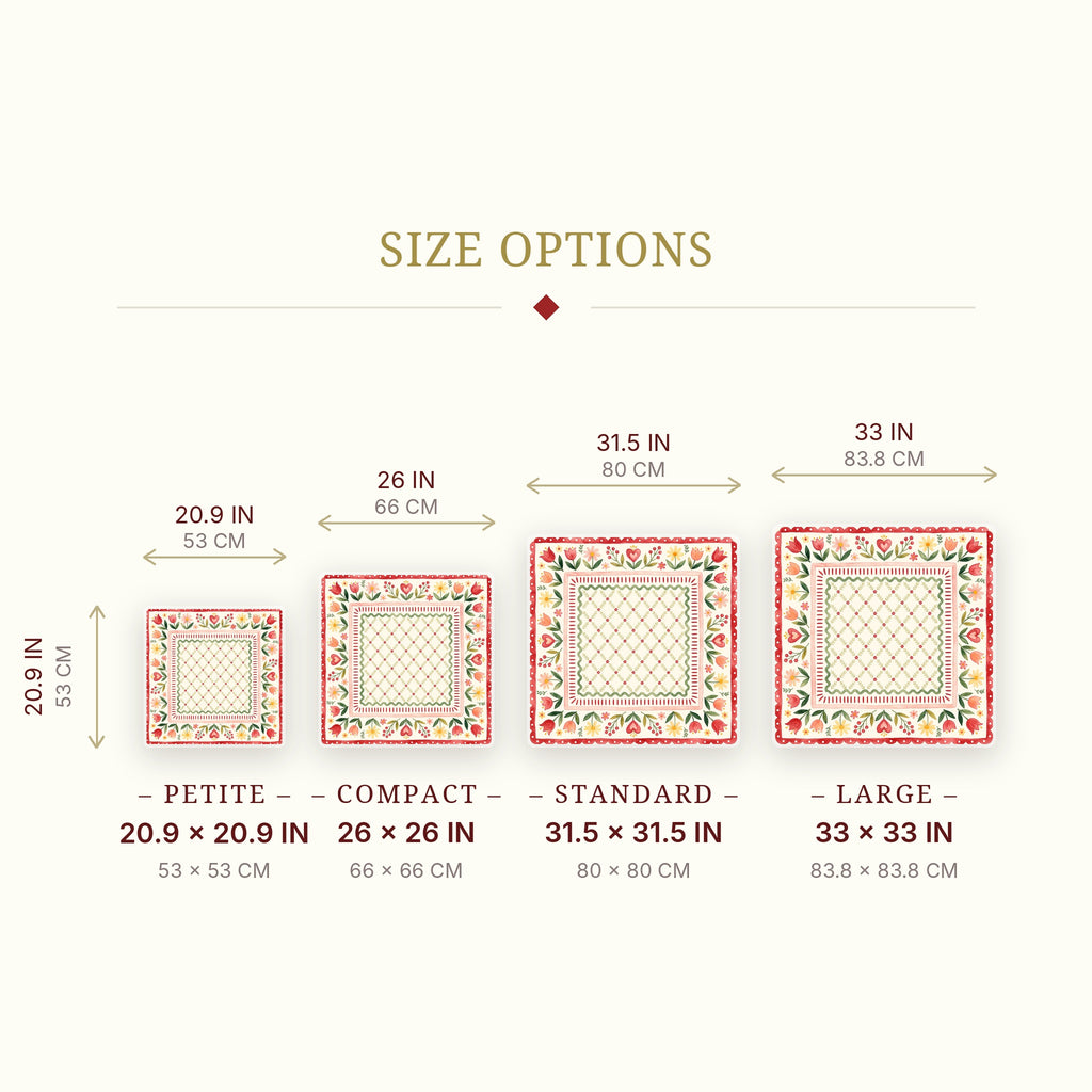 Tulip Heart Folk Mahjong Mat — size guide