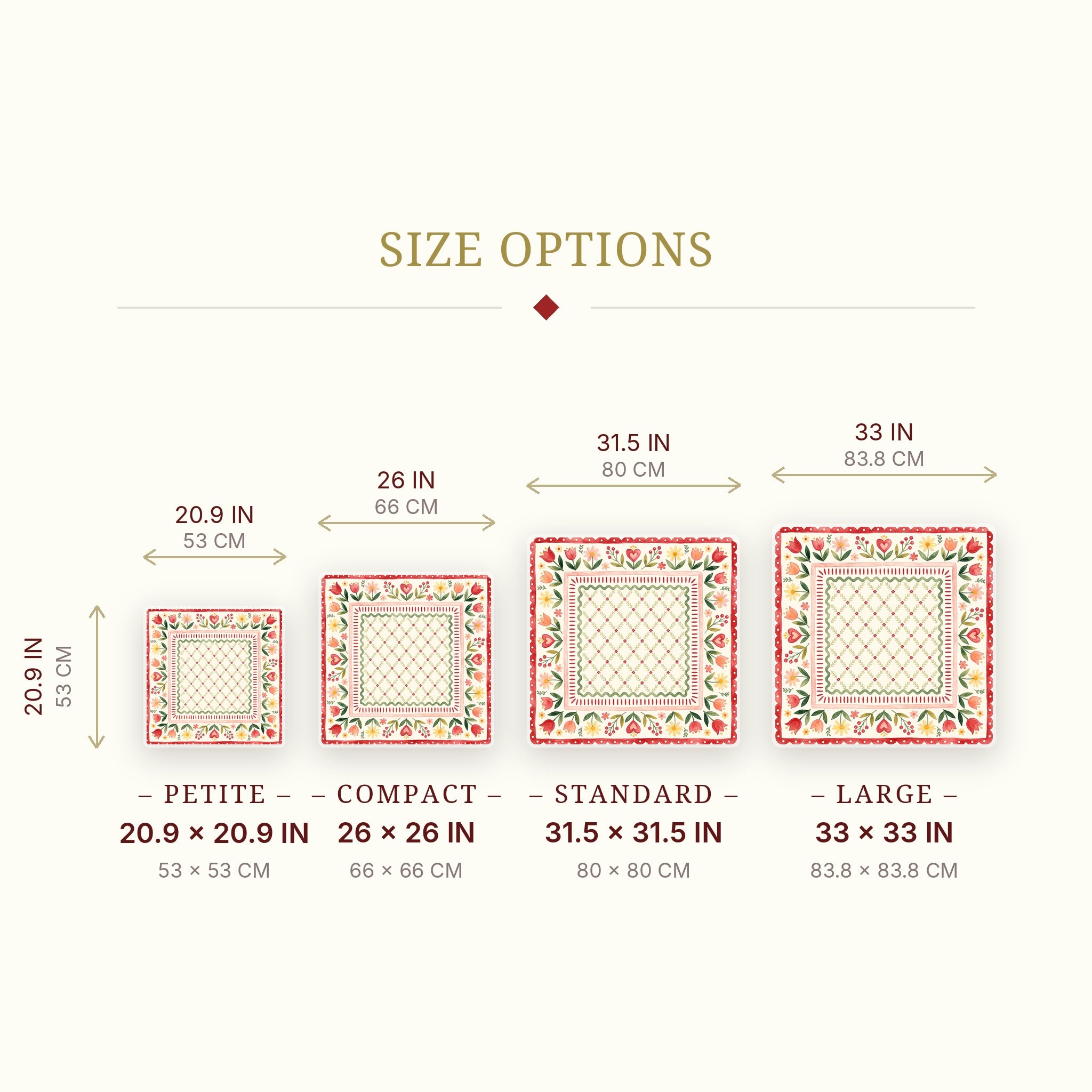 Tulip Heart Folk Mahjong Mat — size guide