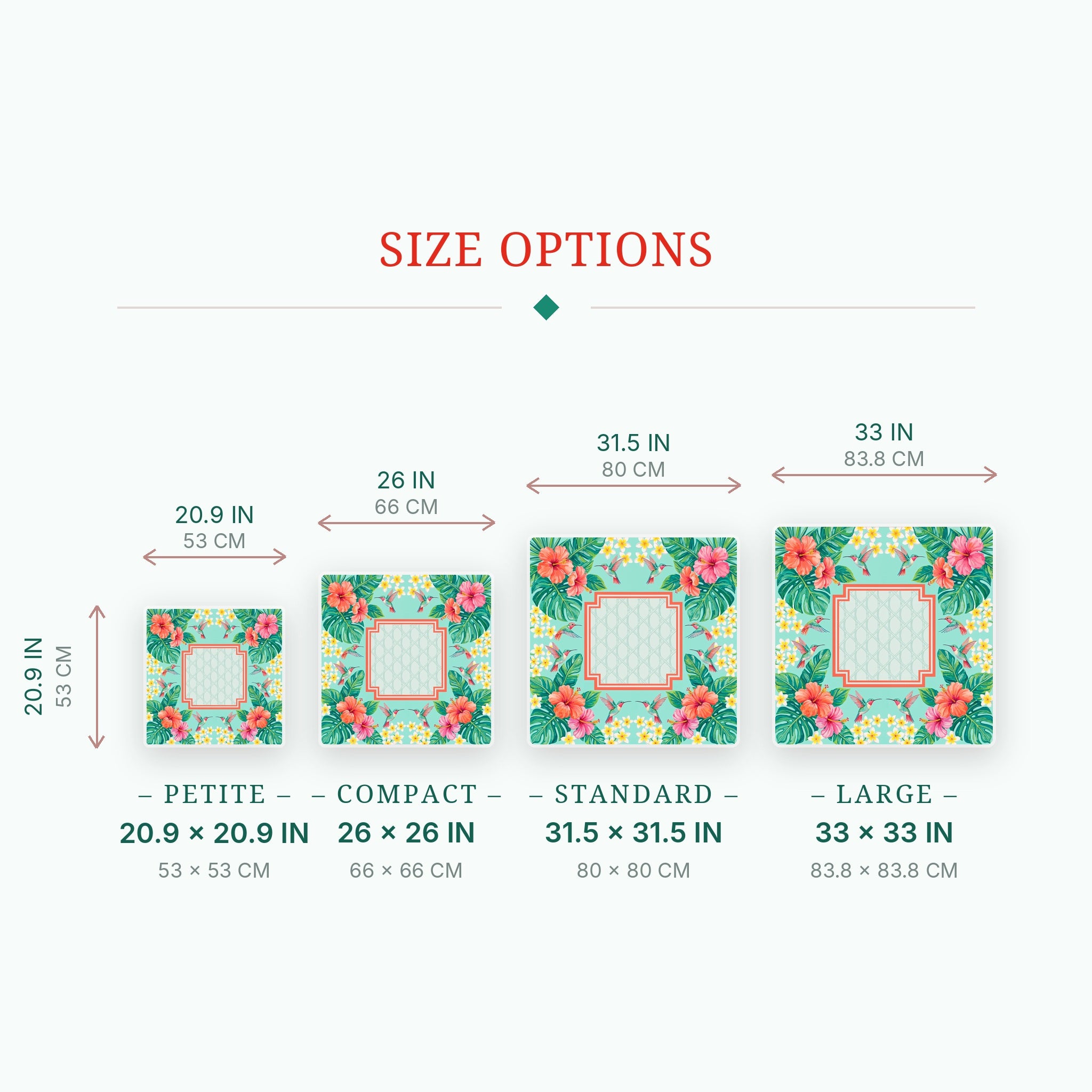 Hibiscus Hummingbird Mahjong Mat — size guide