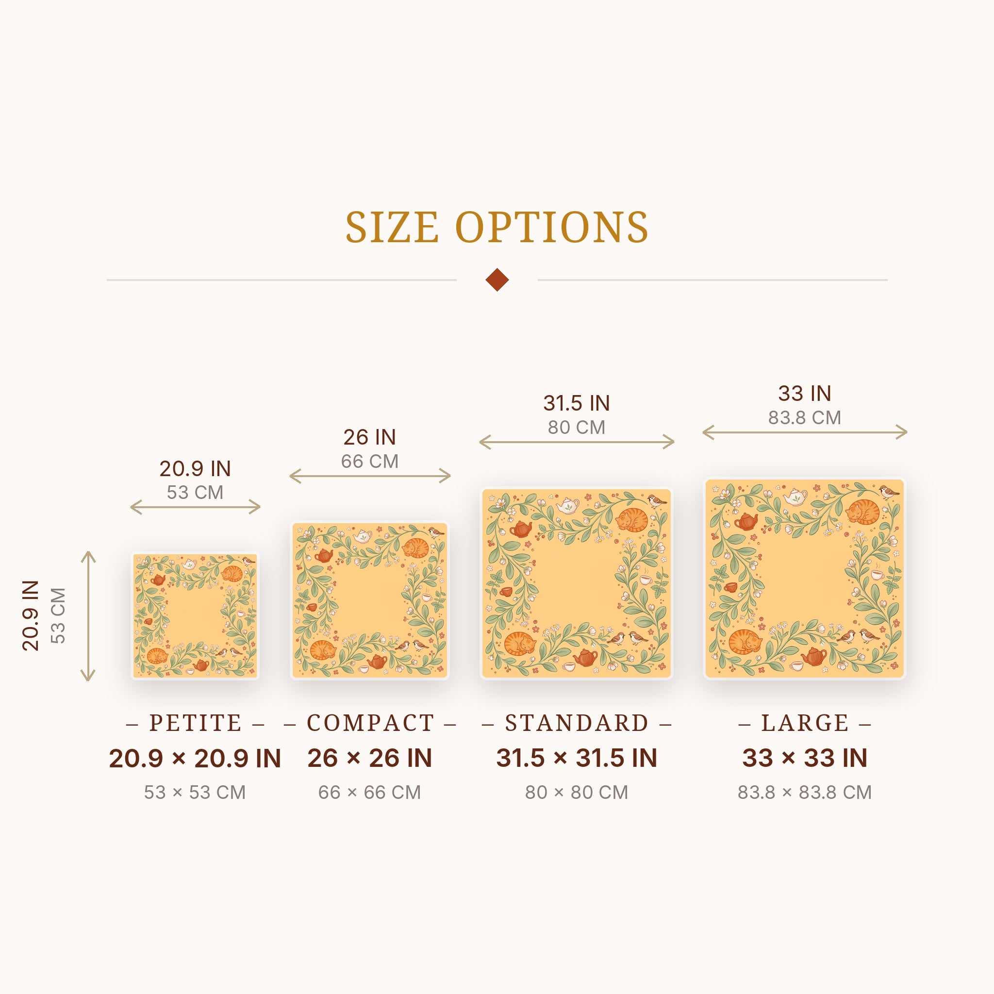 Teatime Cats Mahjong Mat — size guide