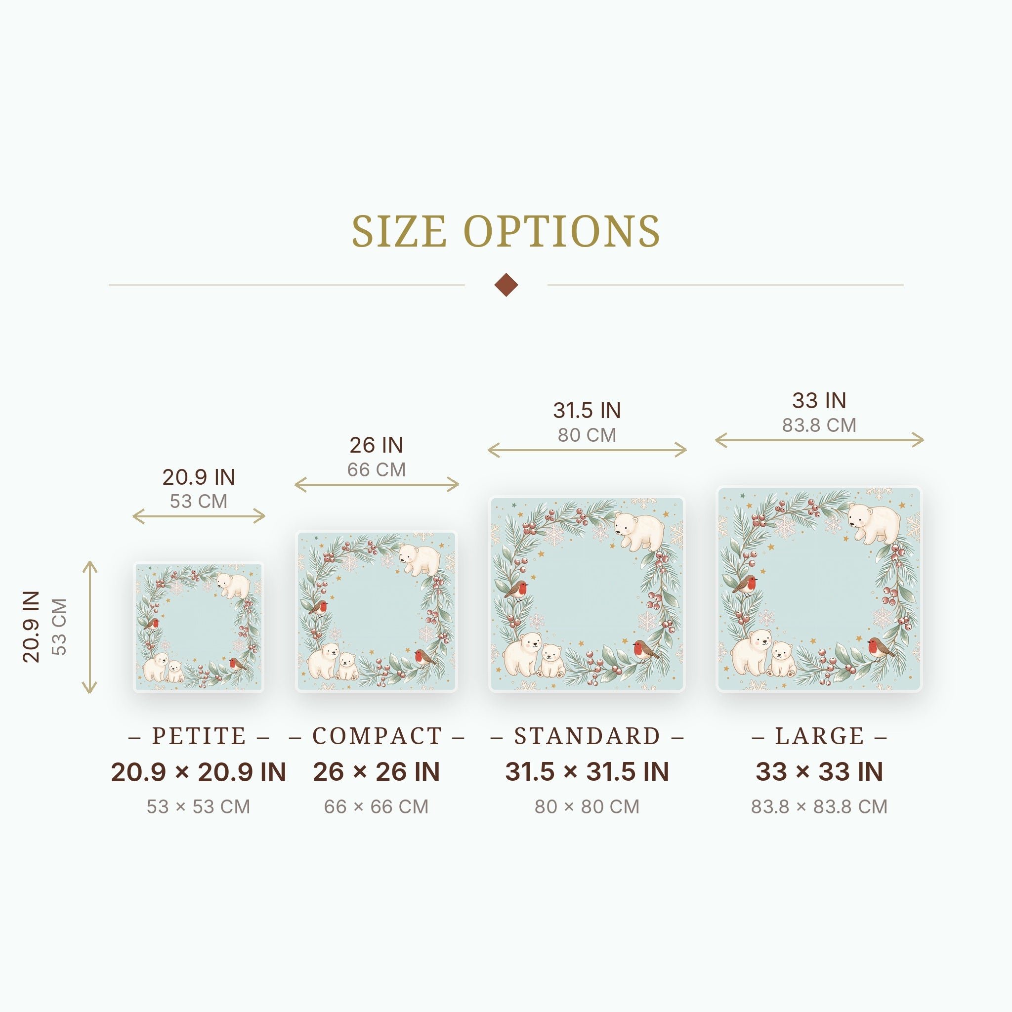 Polar Bear Winter Mahjong Mat — size guide