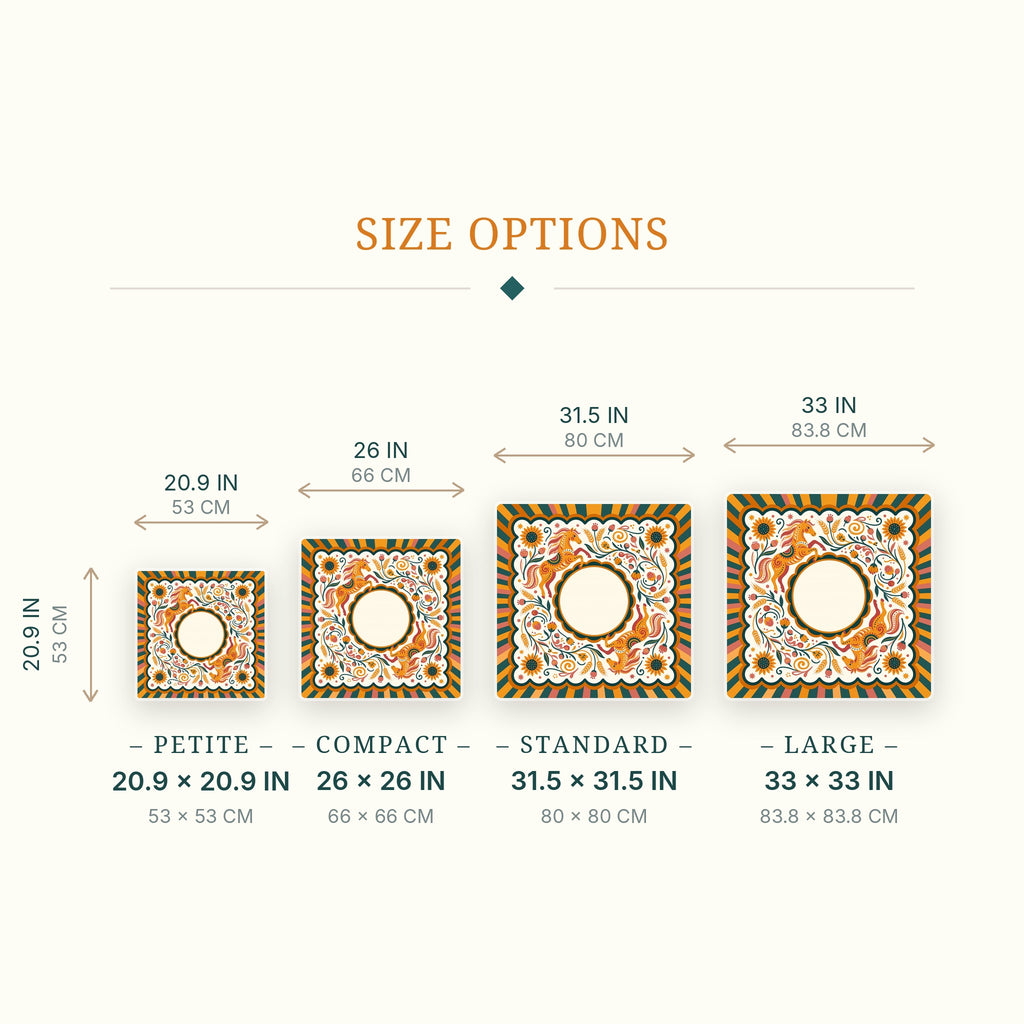 Folk Horses Mahjong Mat — size guide