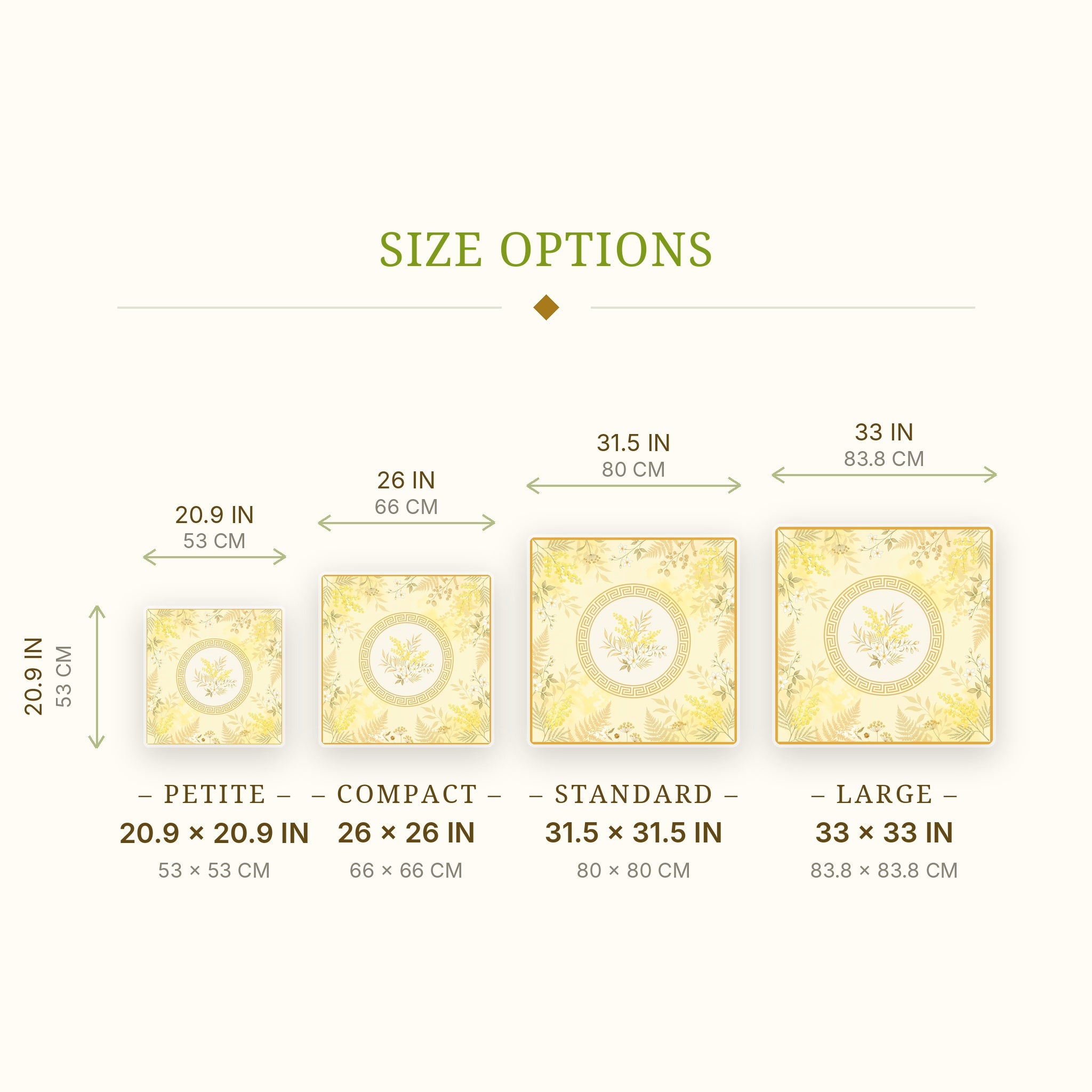 Mimosa Gold Mahjong Mat — size guide