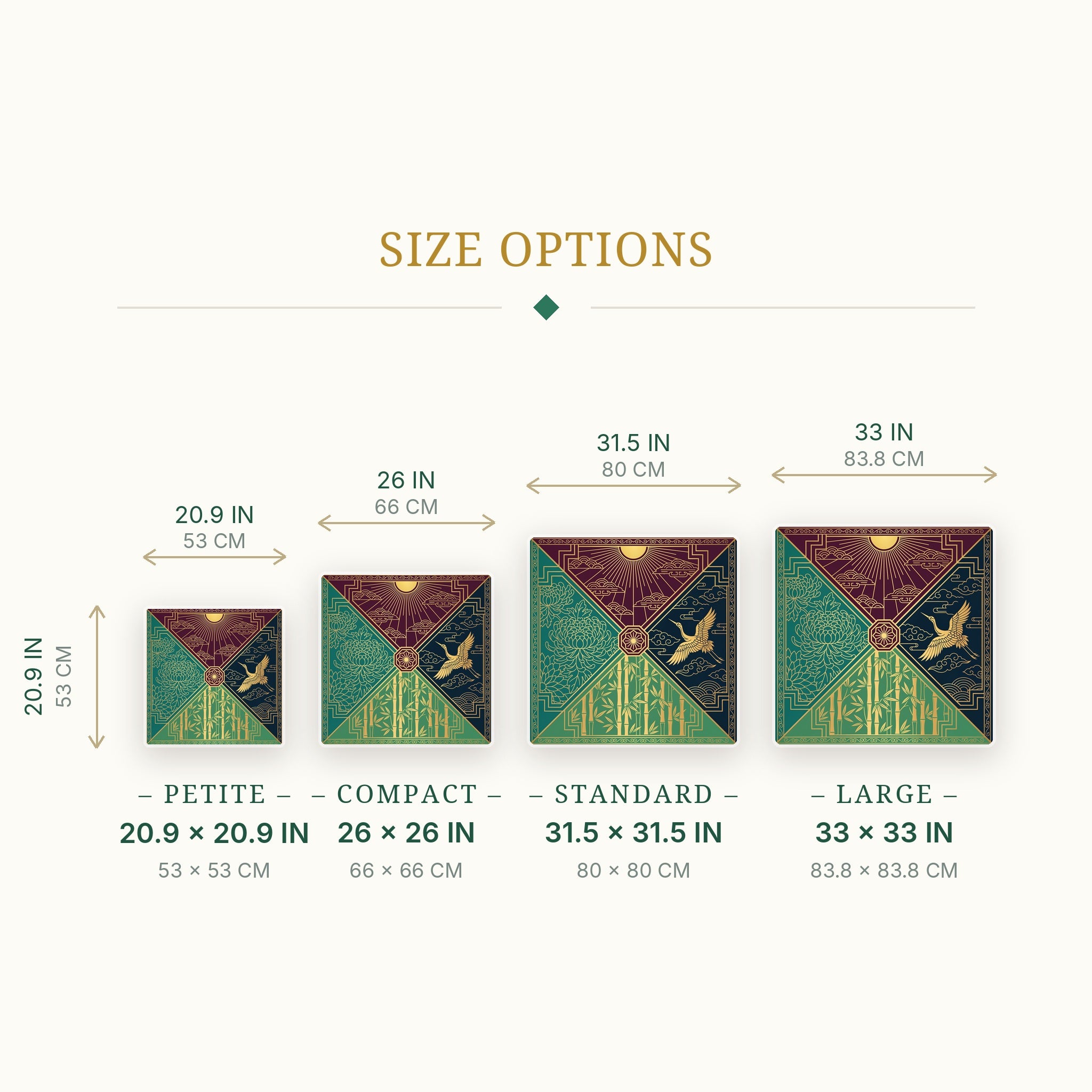 Deco Sunrise Quarters Mahjong Mat — size guide