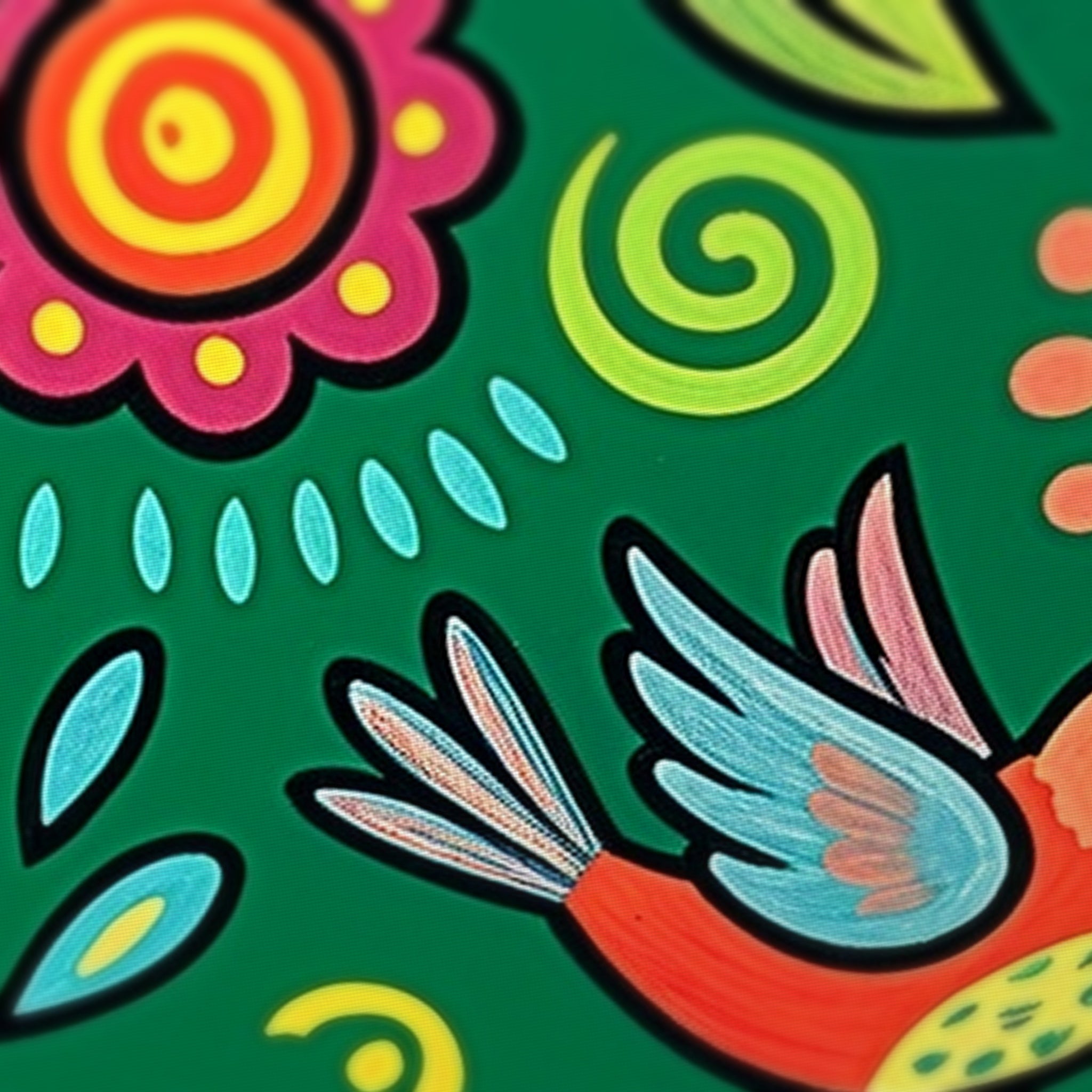 Folk Sun Peacock Mahjong Mat — fabric detail