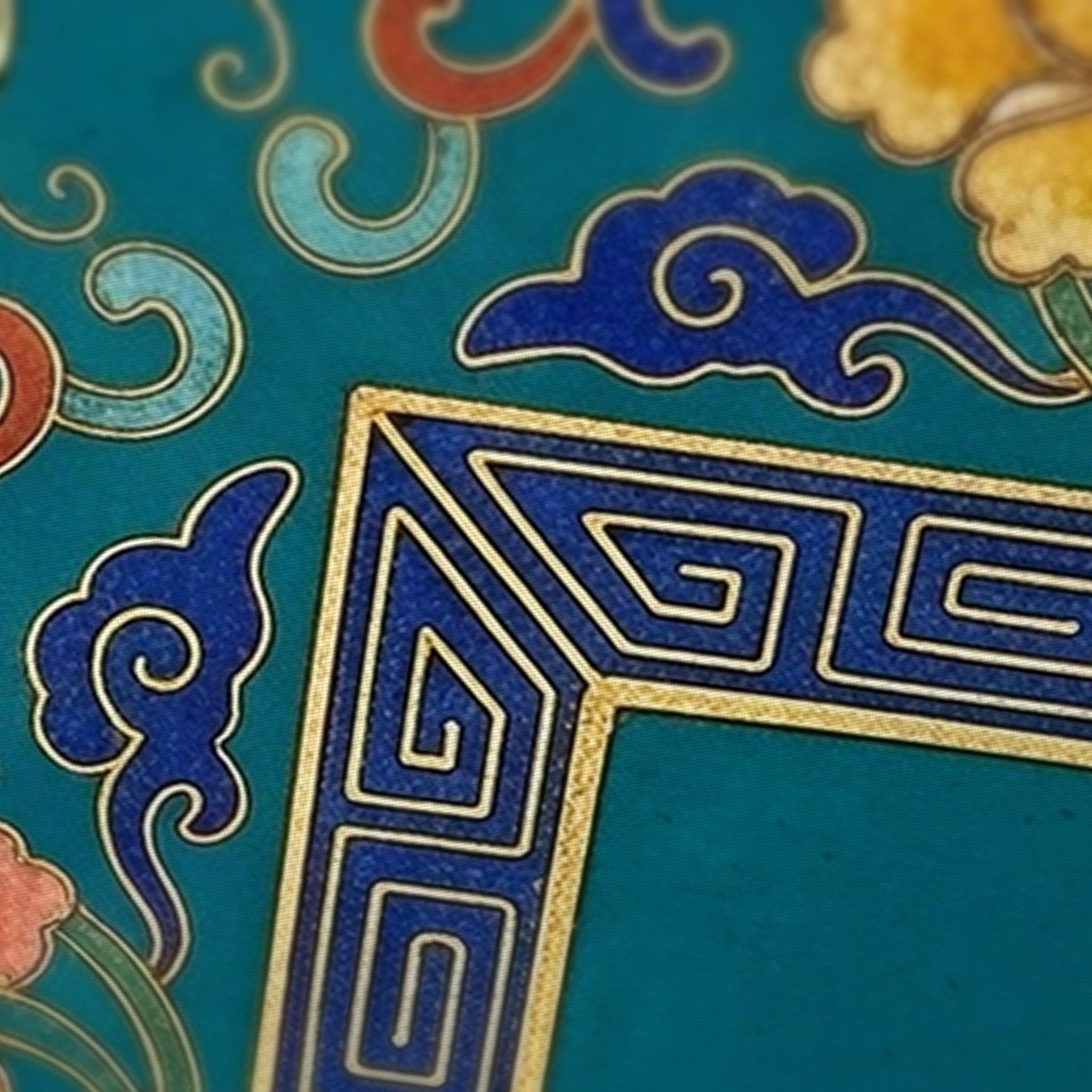 Cloisonne Lotus Mahjong Mat — fabric detail