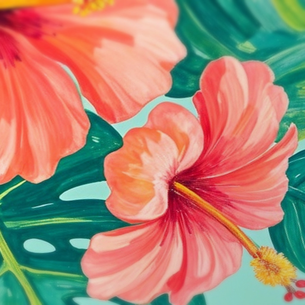 Hibiscus Hummingbird Mahjong Mat — fabric detail