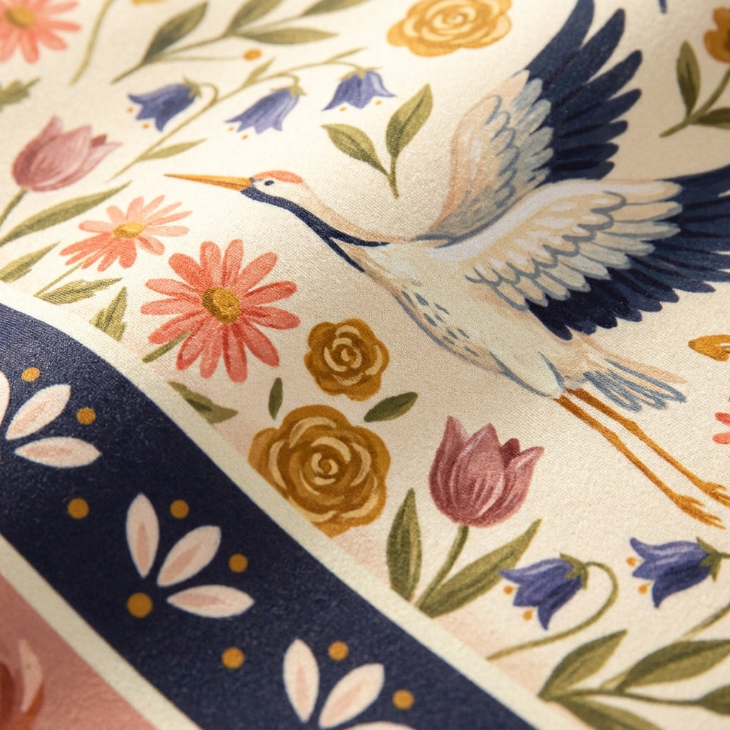 Crane Garden Mahjong Mat — fabric detail