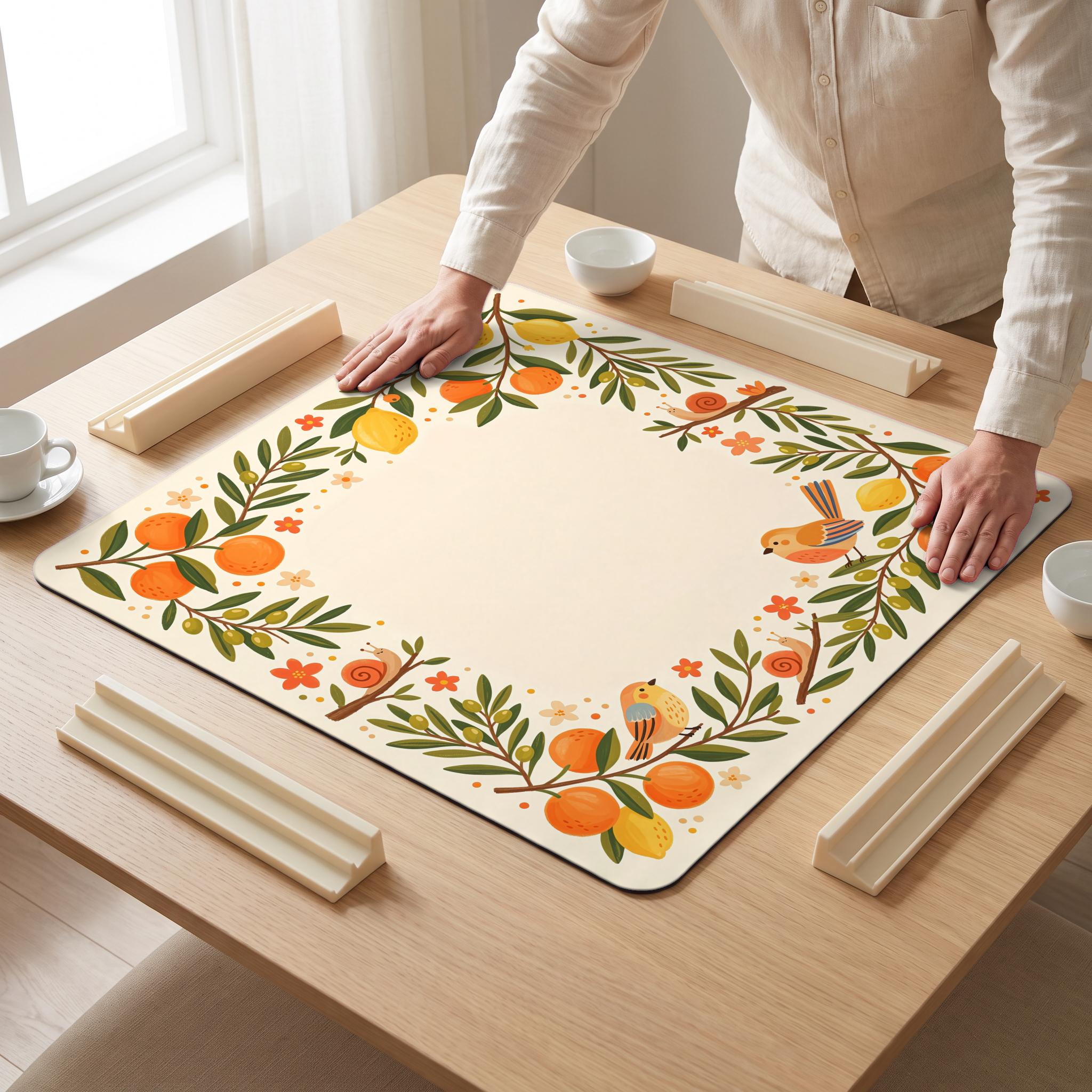Citrus Snail Mahjong Mat — hands unrolling