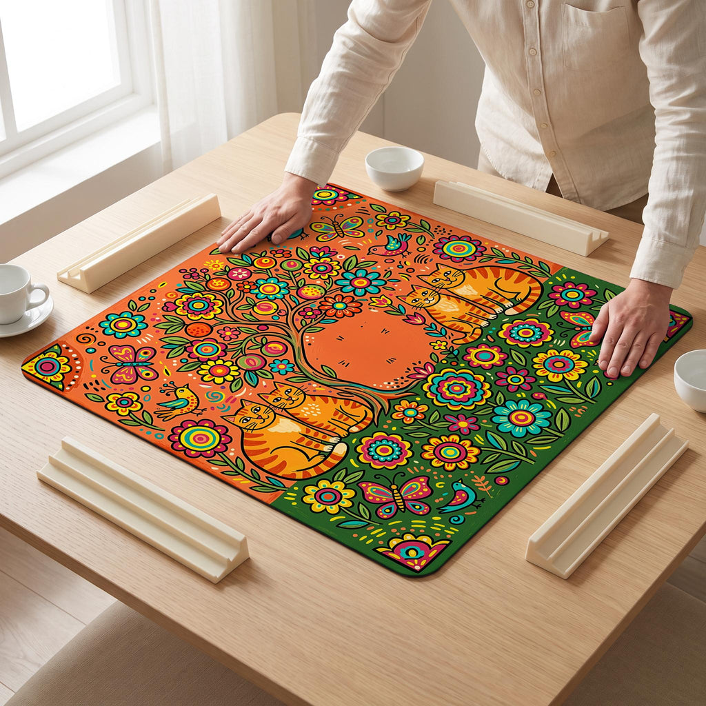 Cat Tree Of Life Mahjong Mat — hands unrolling