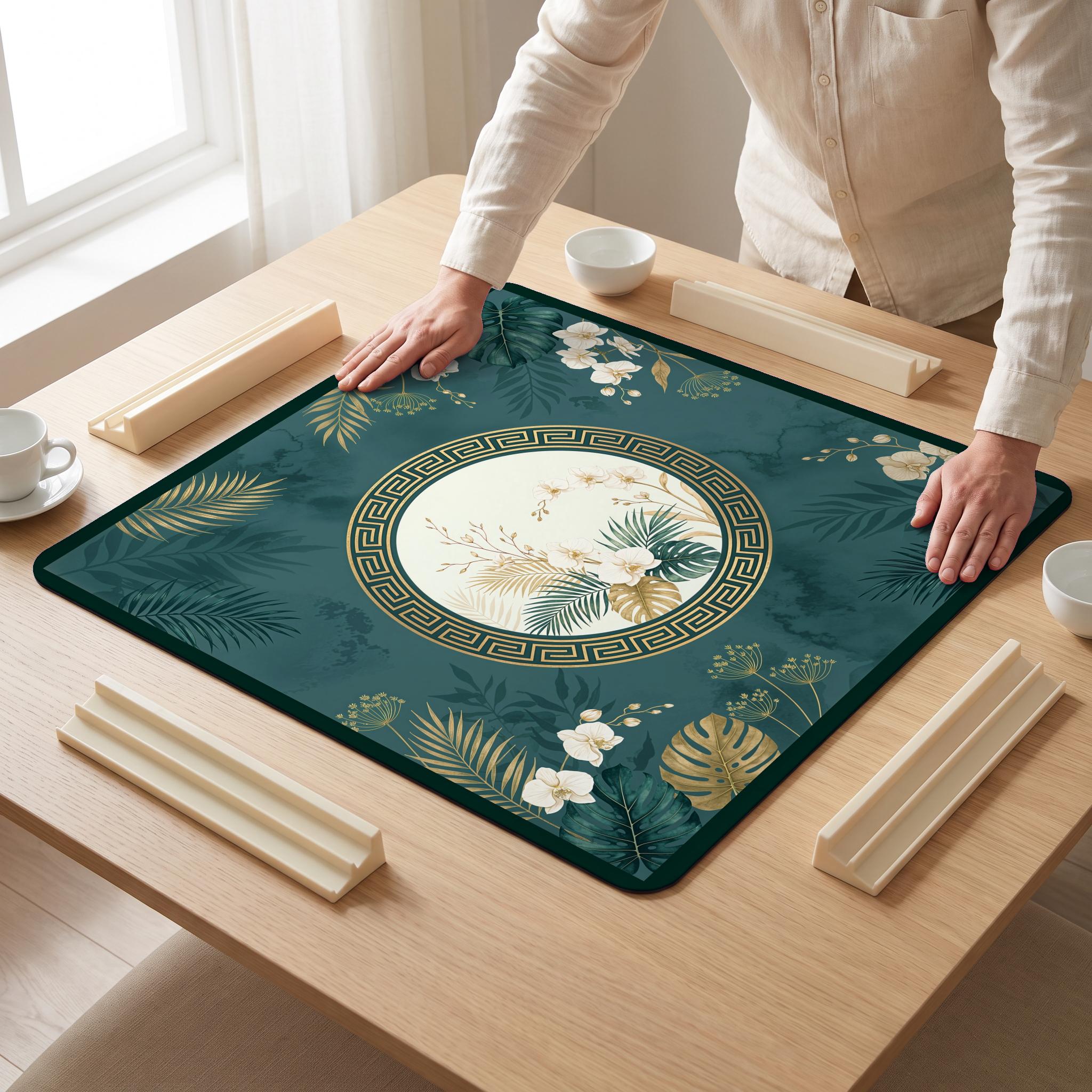 Emerald Orchid Mahjong Mat — hands unrolling
