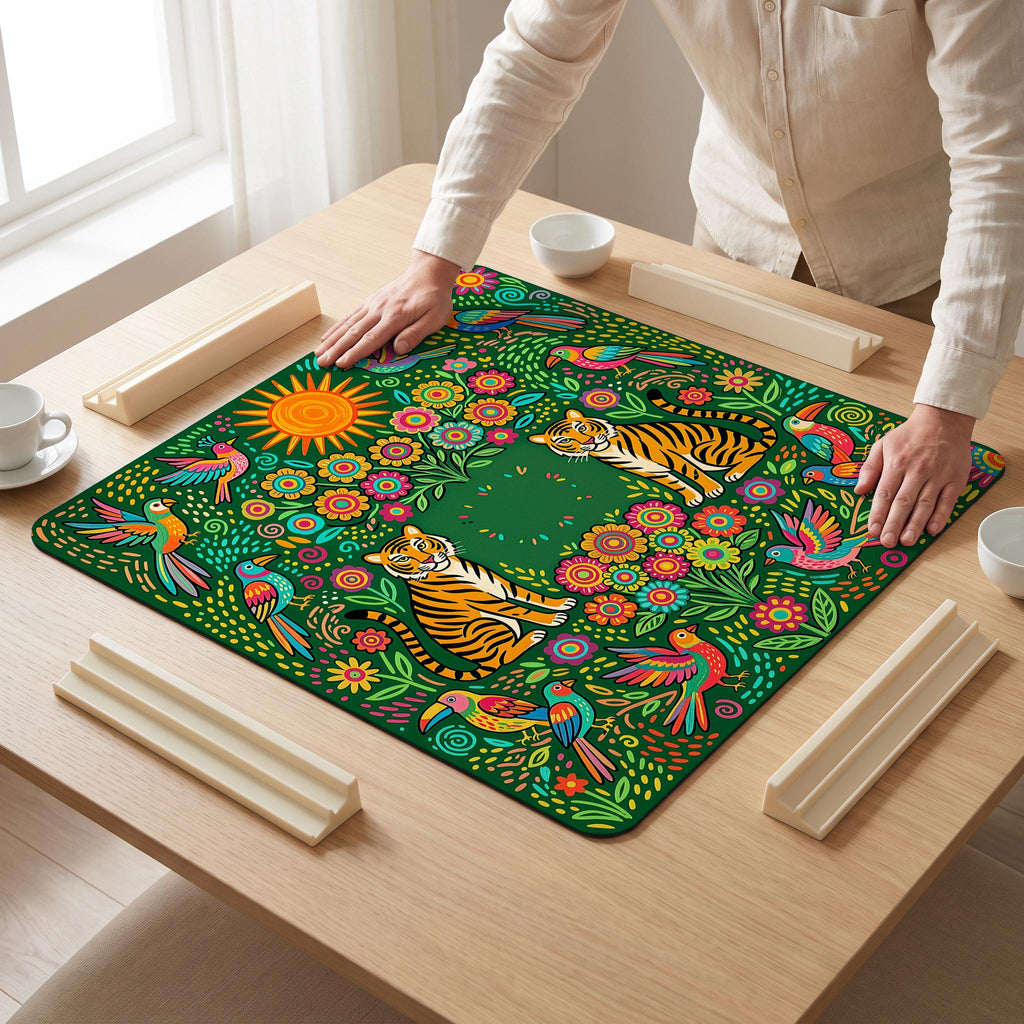Folk Tigers Mahjong Mat — hands unrolling