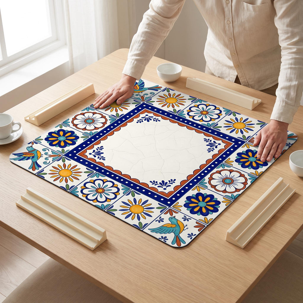 Talavera Mahjong Mat — hands unrolling
