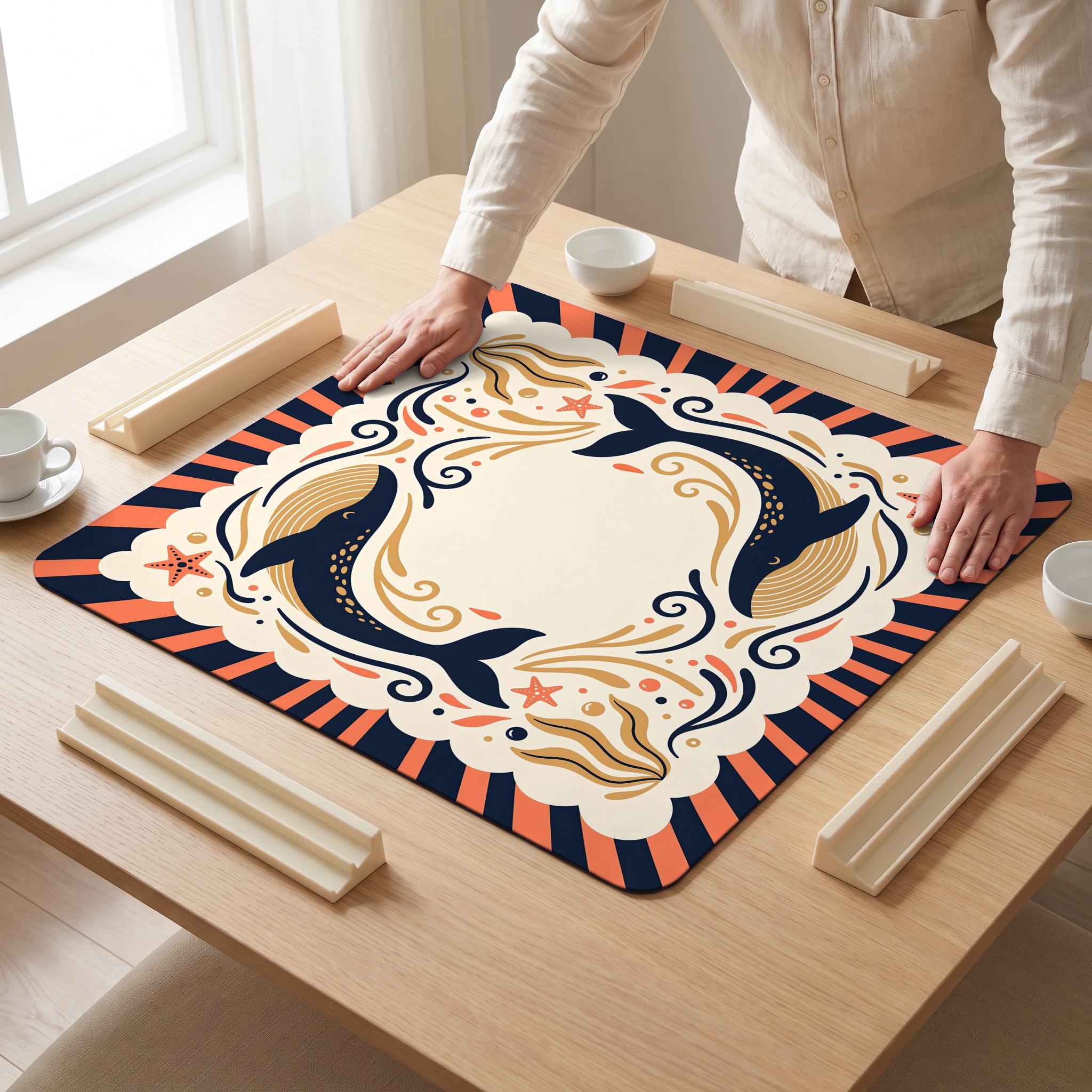 Twin Whales Mahjong Mat — hands unrolling