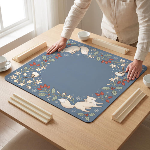 Arctic Fox Mahjong Mat — hands unrolling