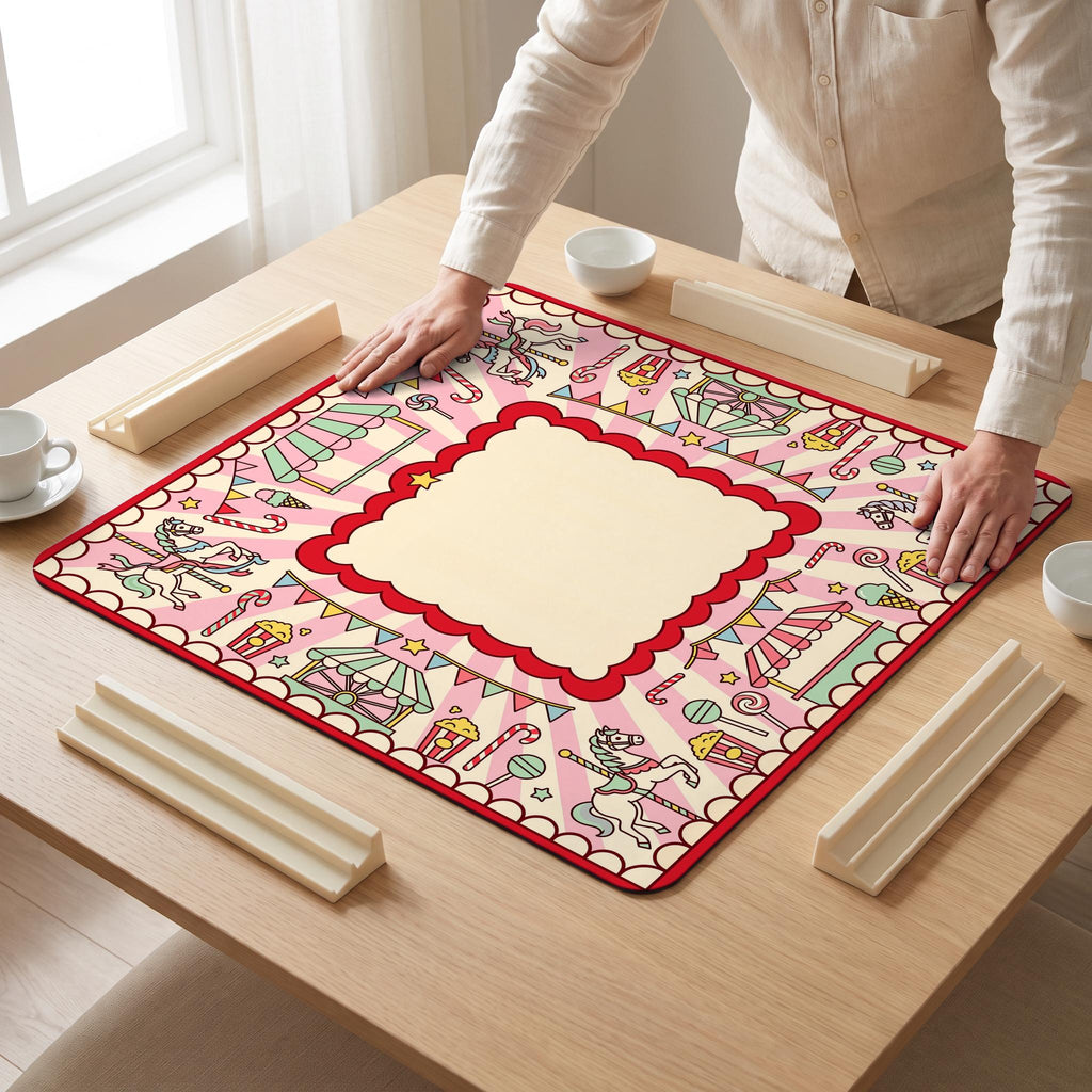 Carousel Fair Mahjong Mat — hands unrolling