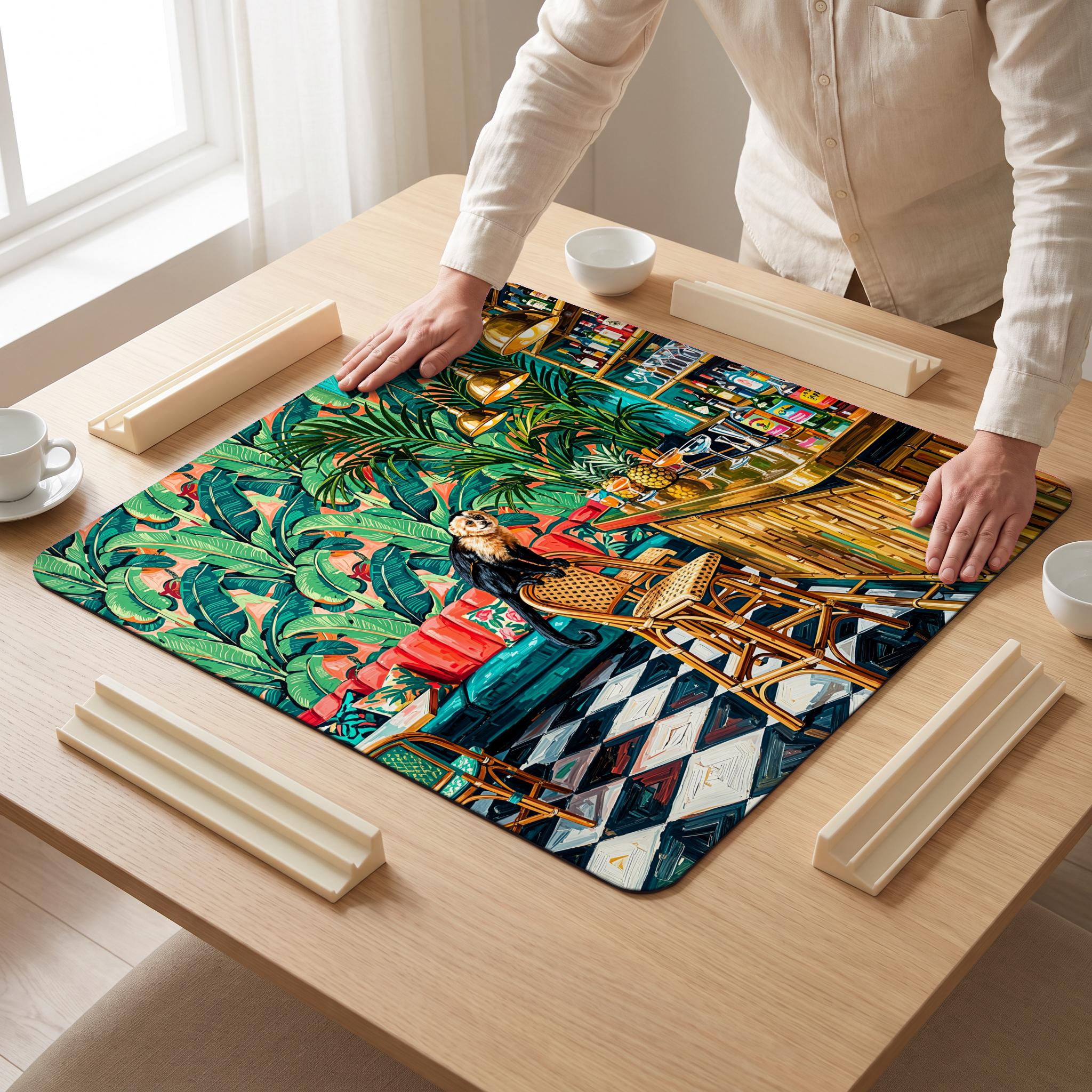 Jungle Bar Mahjong Mat — hands unrolling
