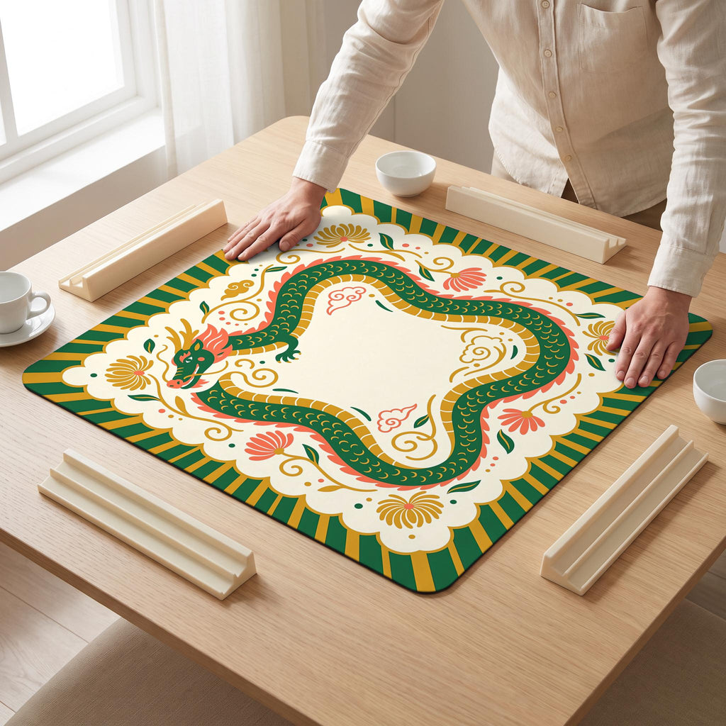 Green Dragon Mahjong Mat — hands unrolling