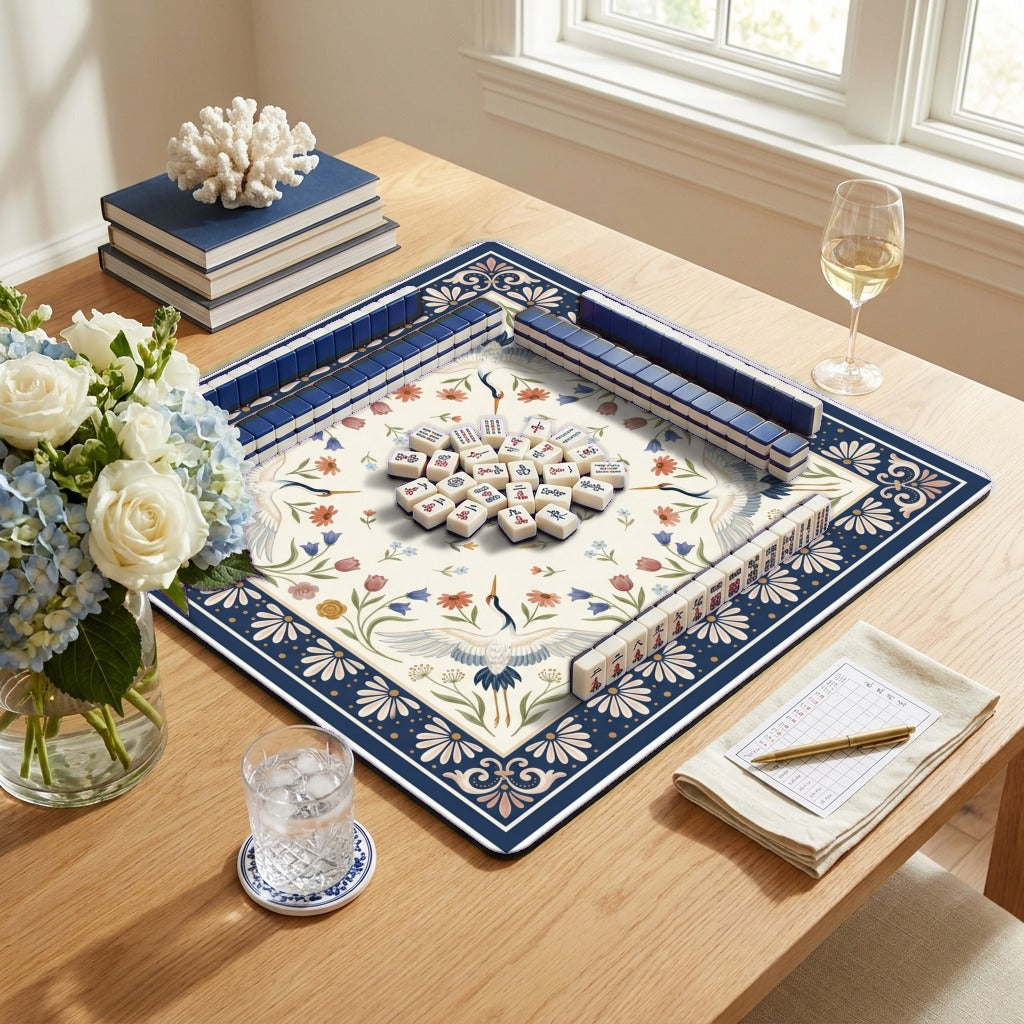 Crane Garden Mahjong Mat — styled angle