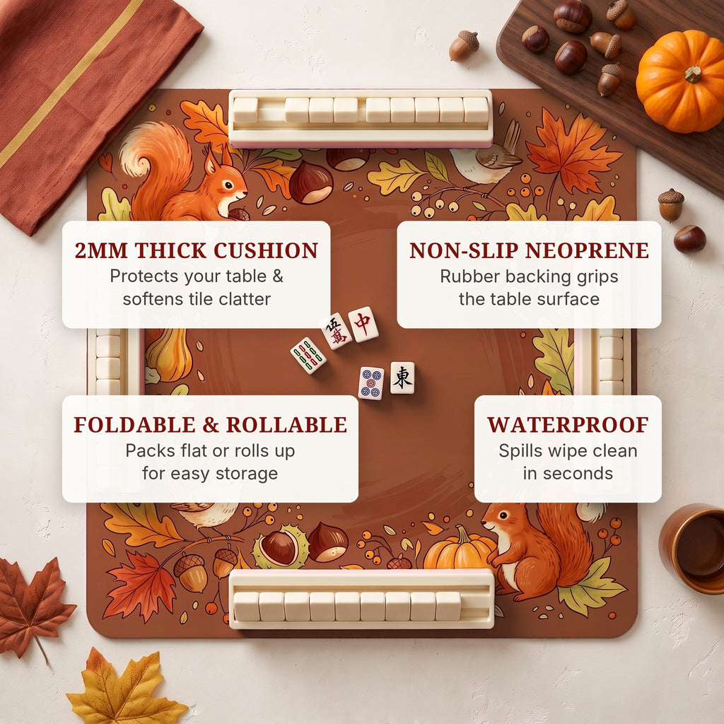 Autumn Squirrel Mahjong Mat — features